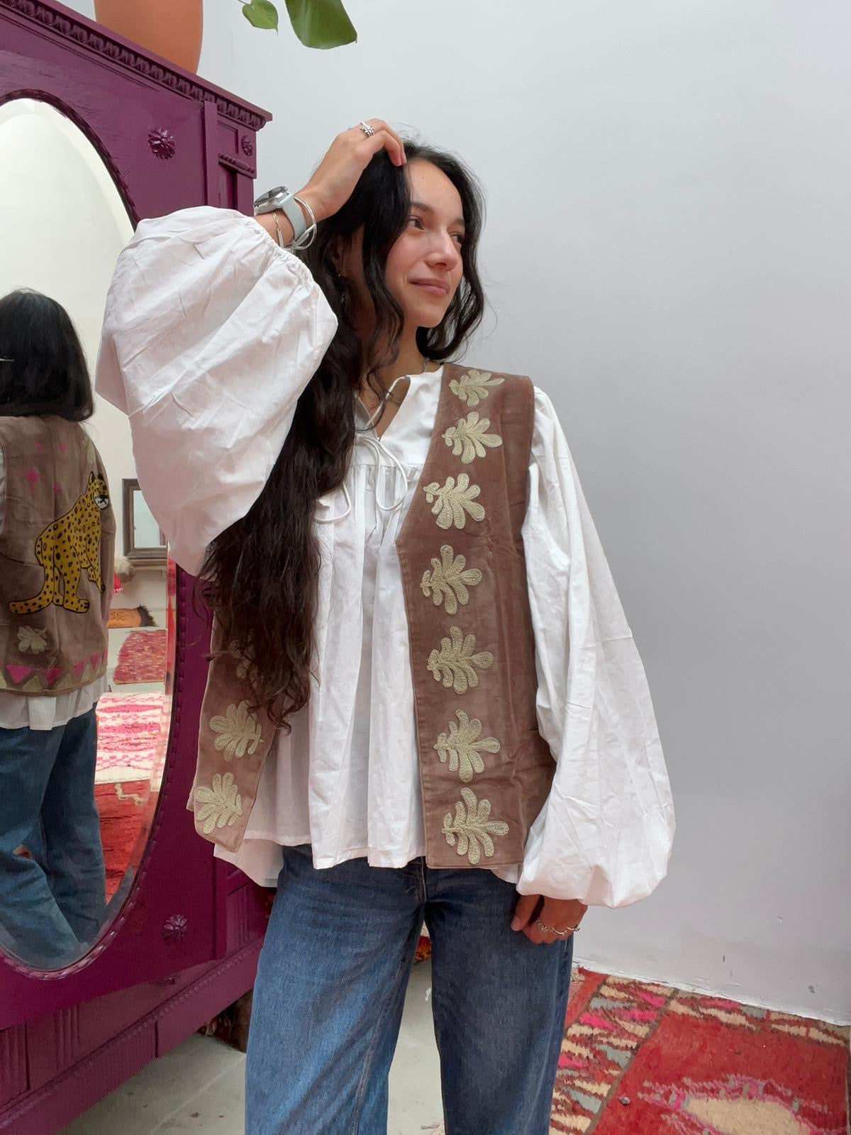 Suzani velvet Gilet panter brown