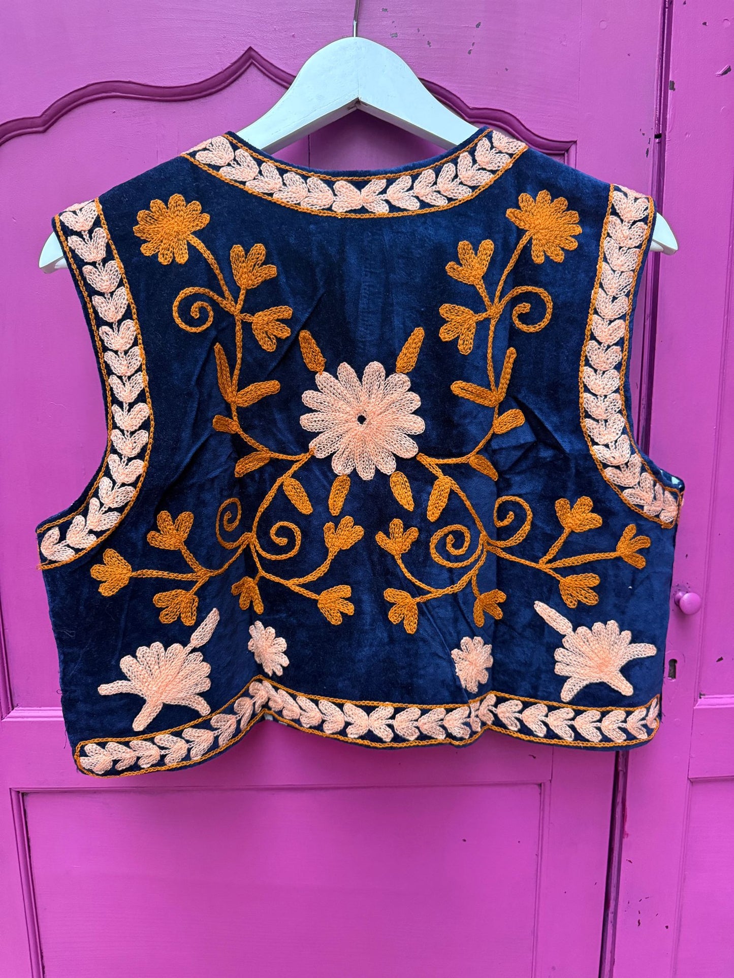 Set of 2 Suzani velvet Gilet blauw zalm