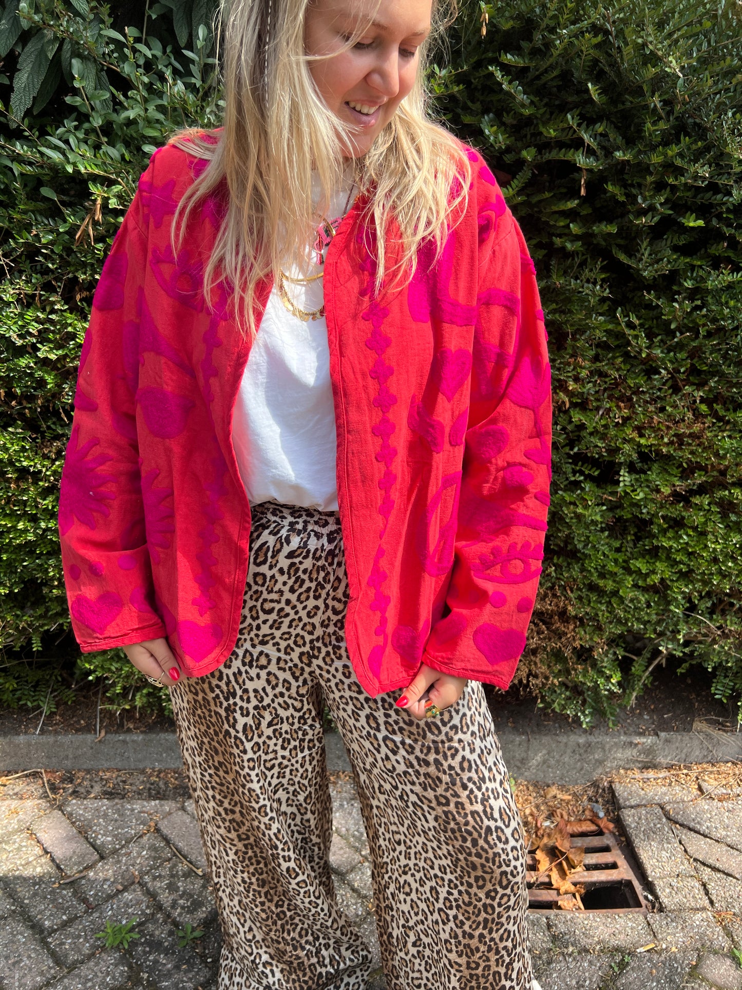 Cotton embroidery jacket DREAM pink red panter NW