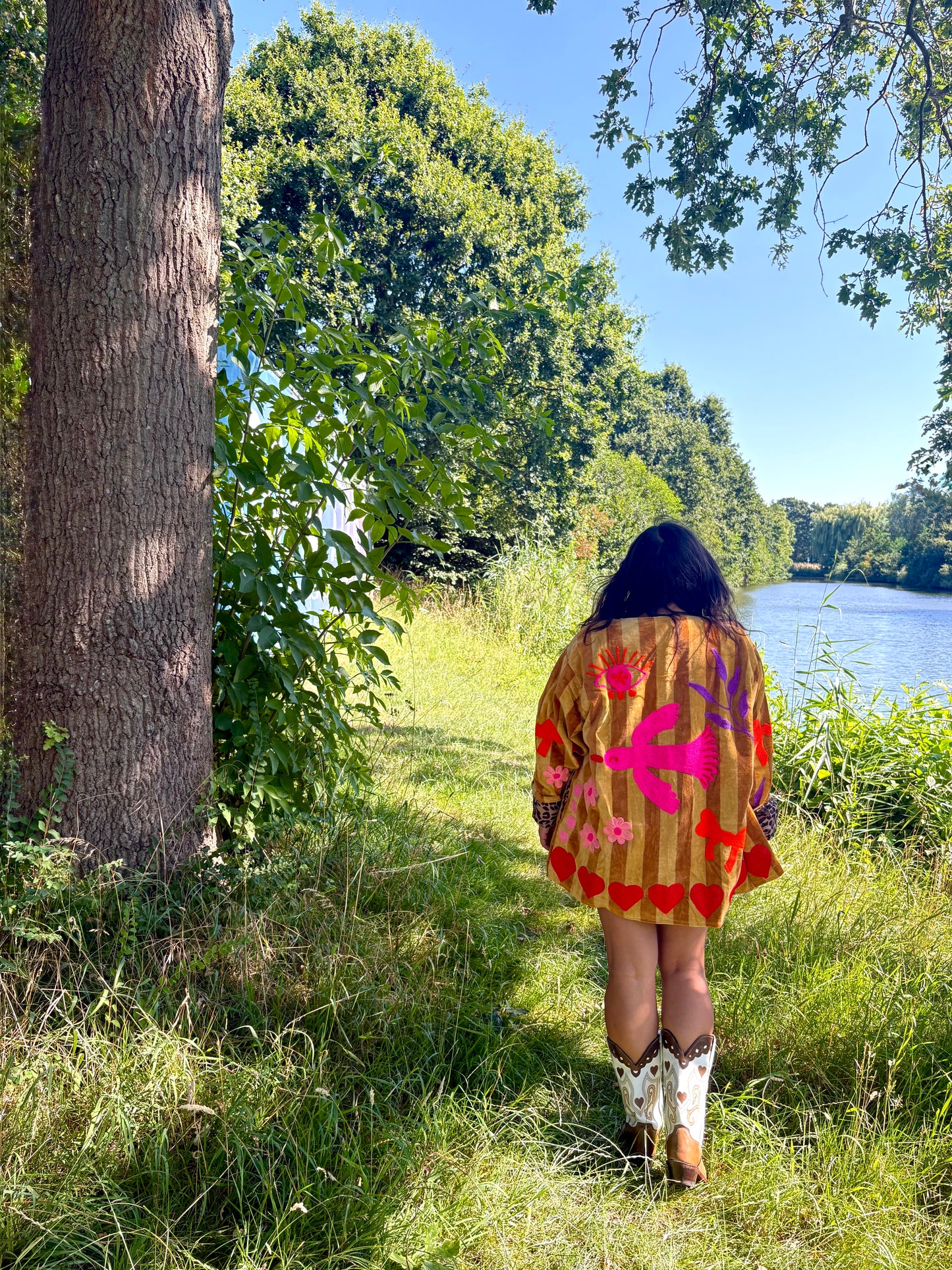 TOUT - Birds Jacket Velvet Oker stripes