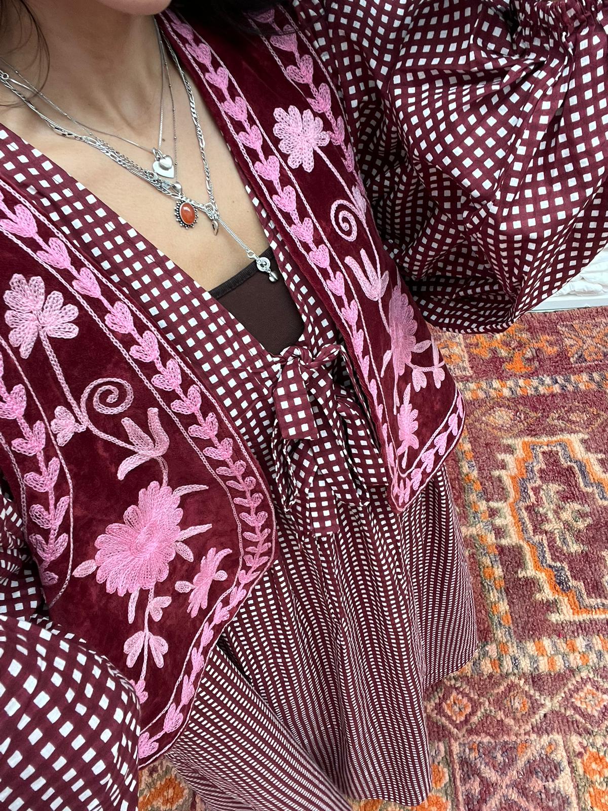 Suzani velvet Gilet red pink