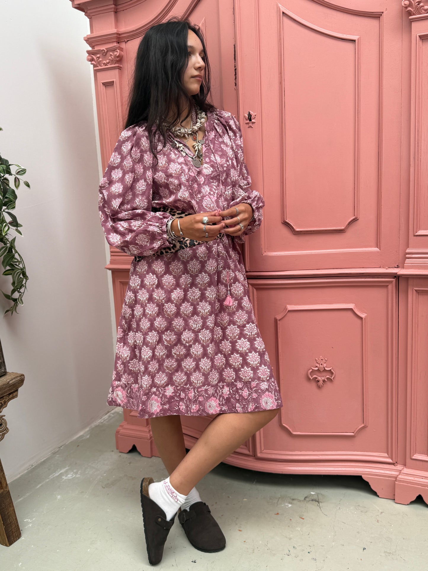 Blockprints jurk Flowers Mauve
