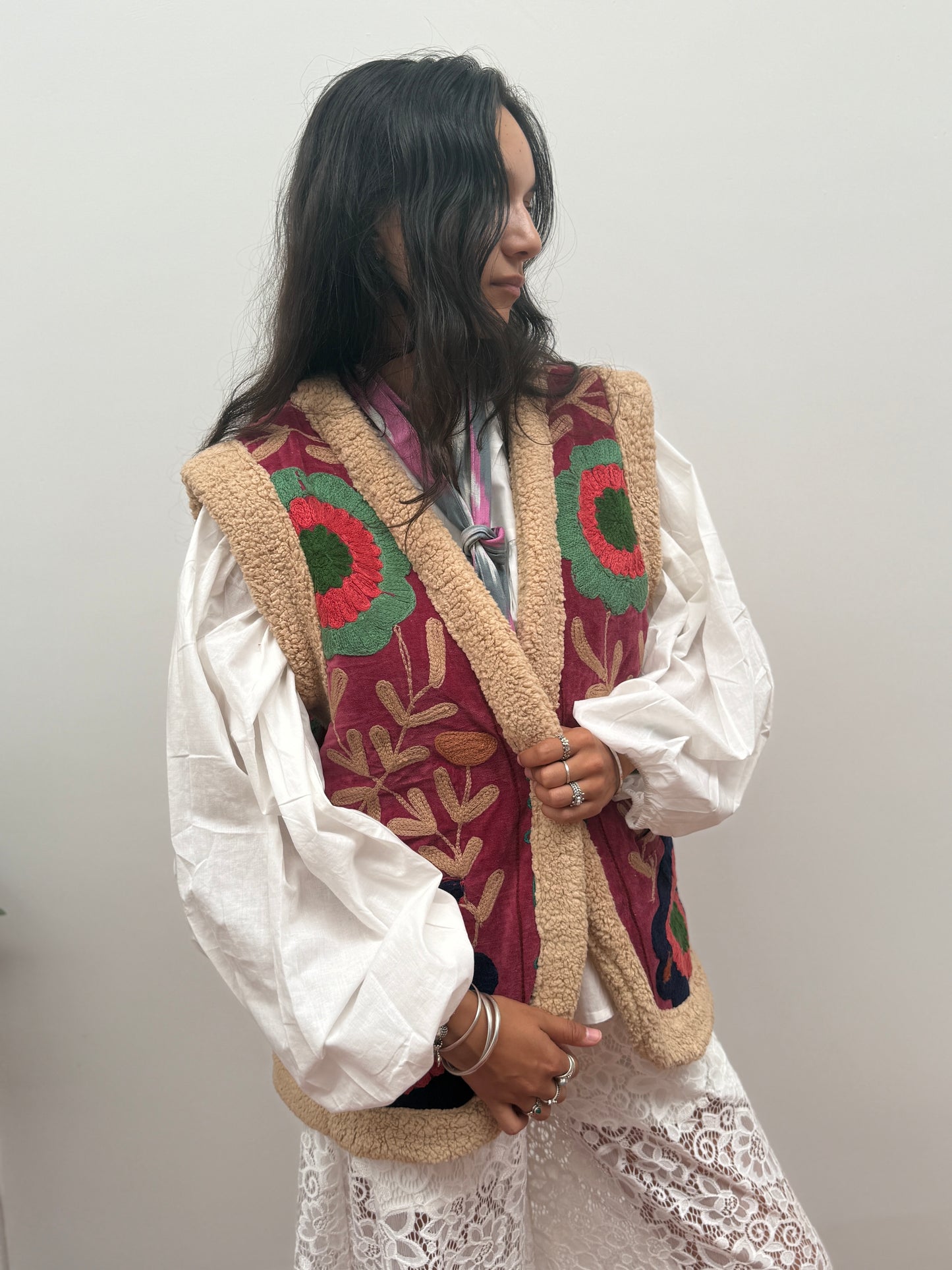 Velvet gilet fake fur prum