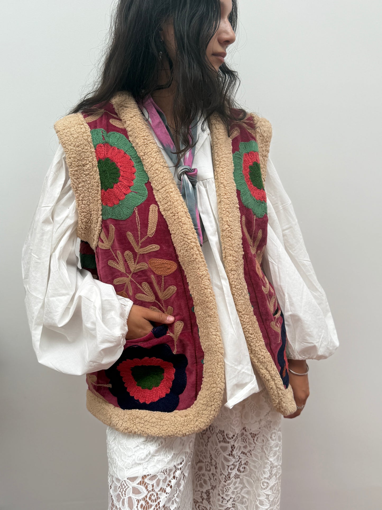 Velvet gilet fake fur prum