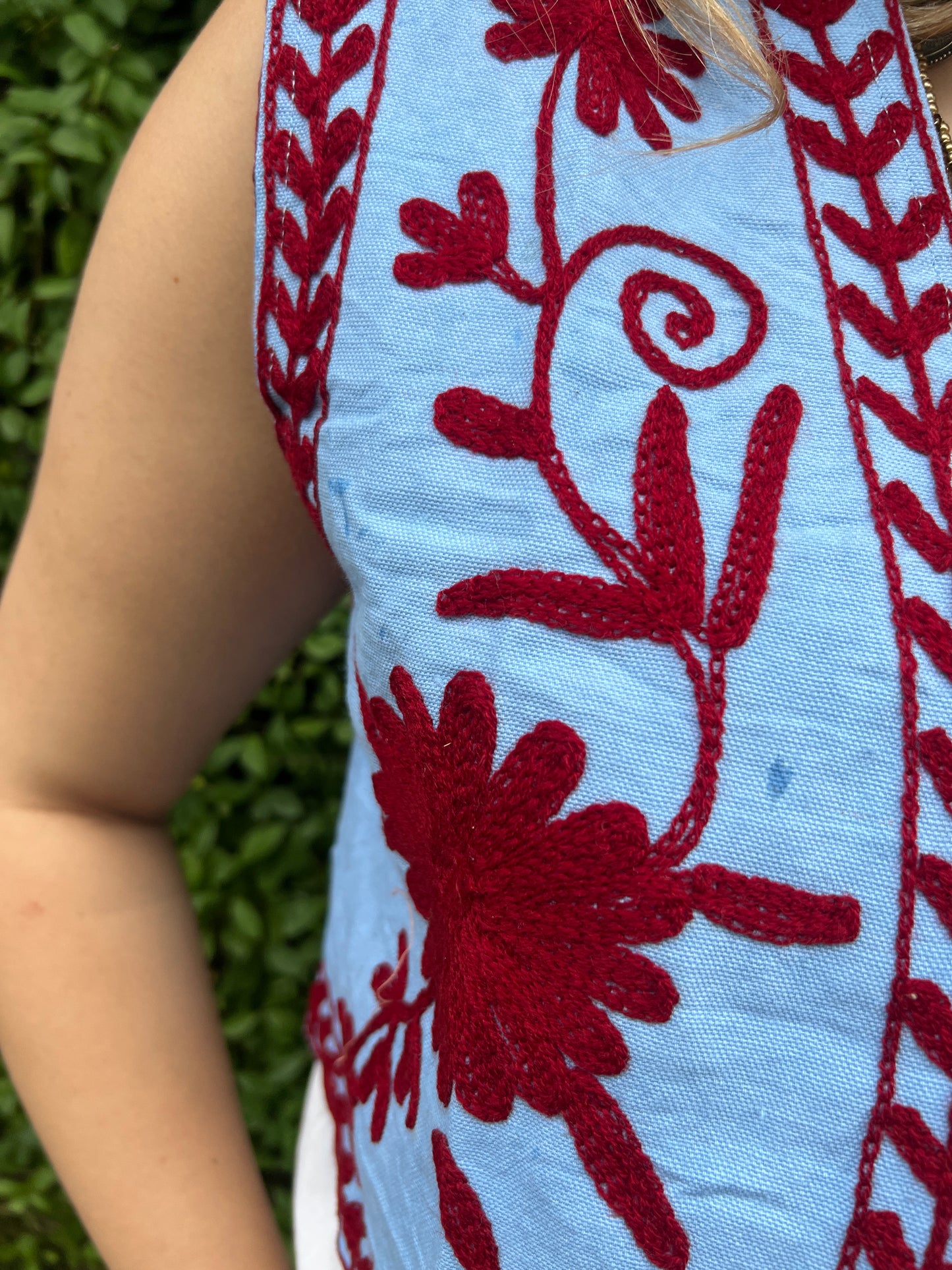 Suzani cotton Gilet blue red