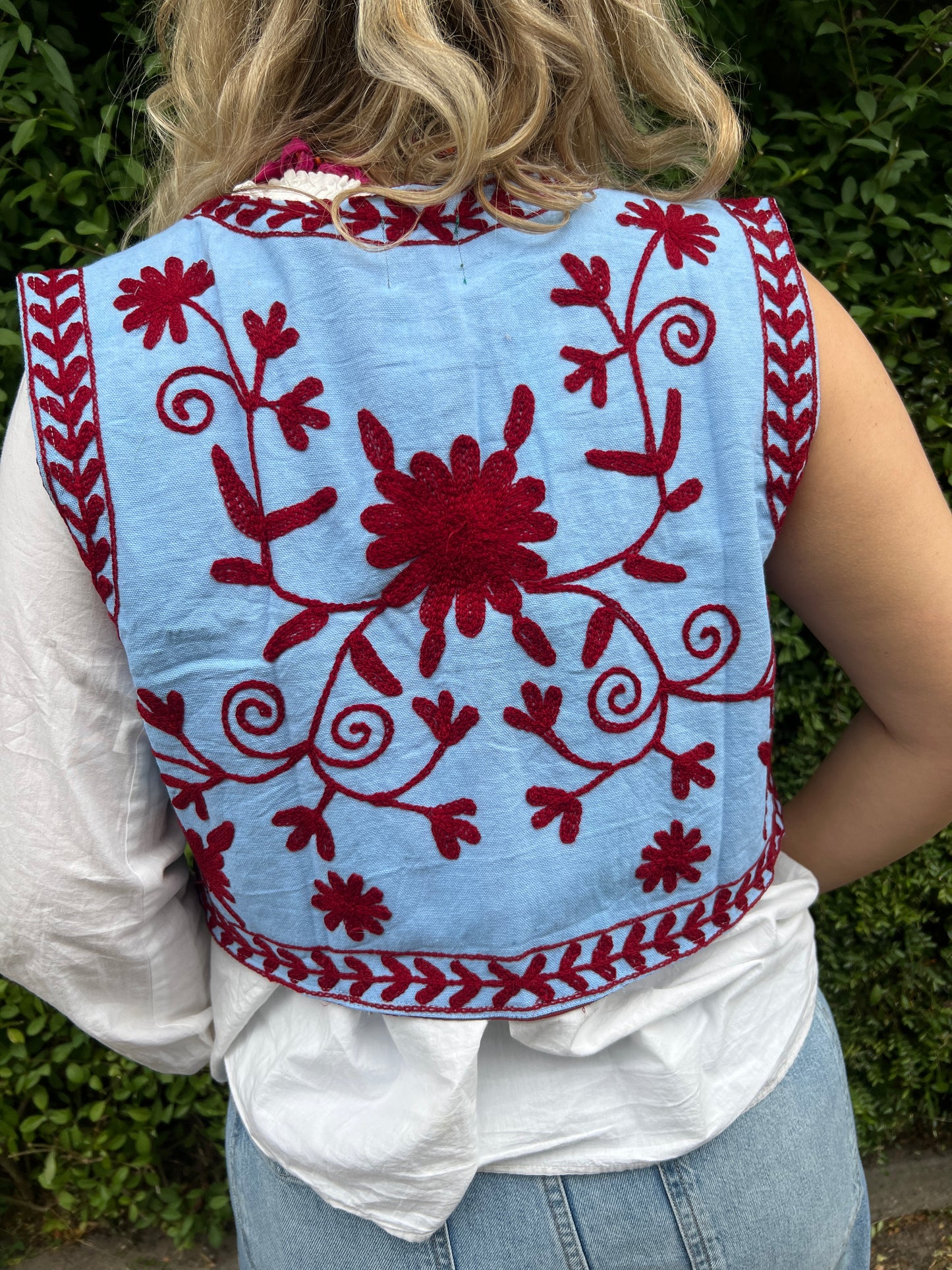 Suzani cotton Gilet blue red