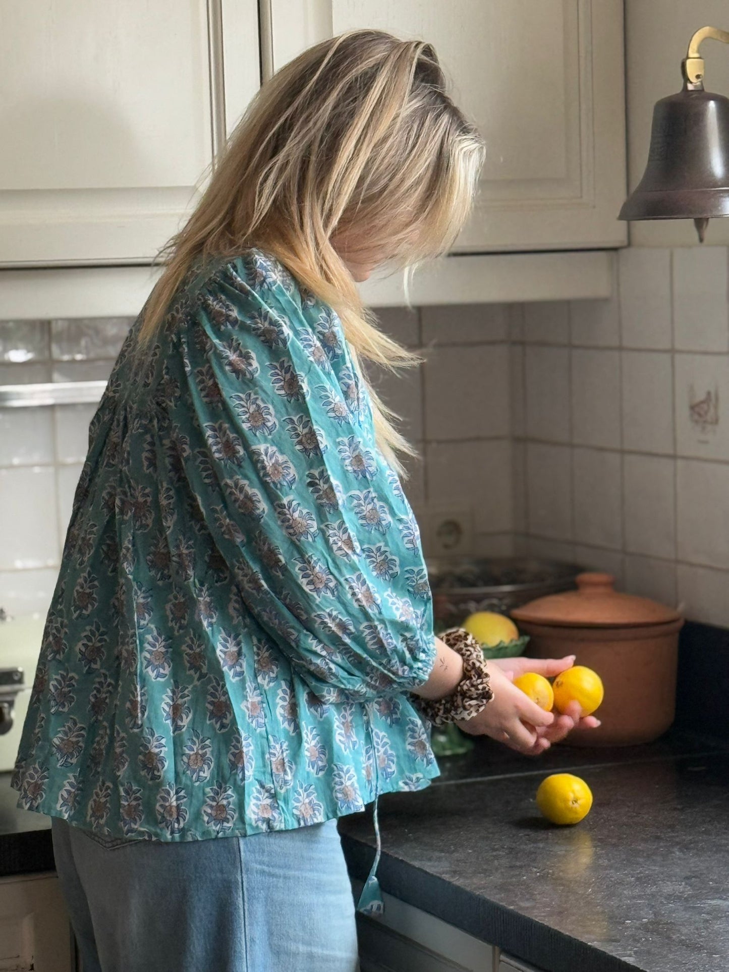 Blokprint Blouse light turquoise