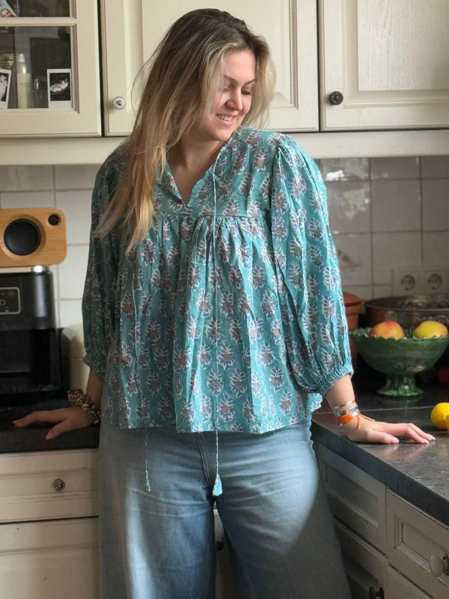 Blokprint Blouse light turquoise