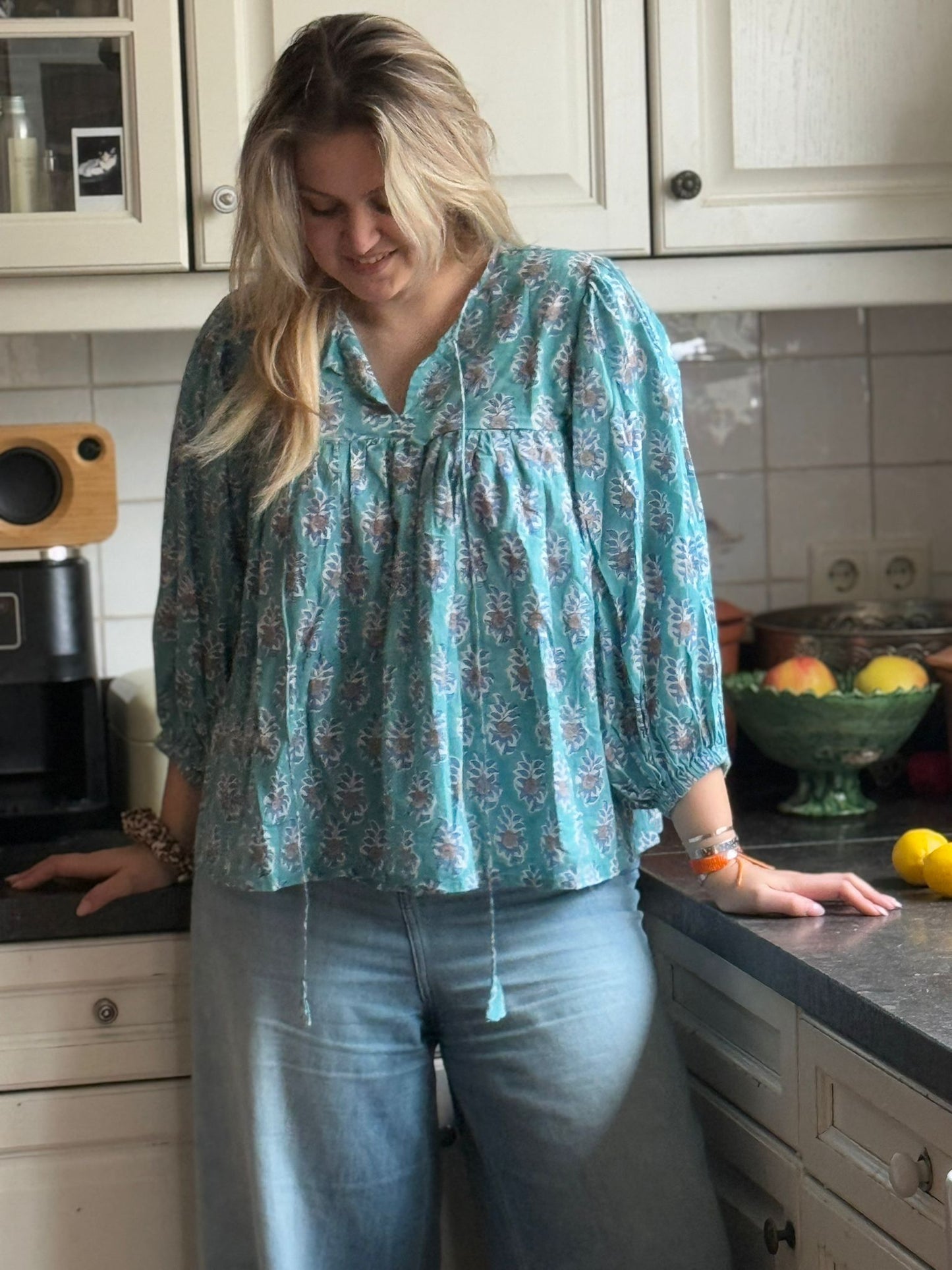 Blokprint Blouse light turquoise