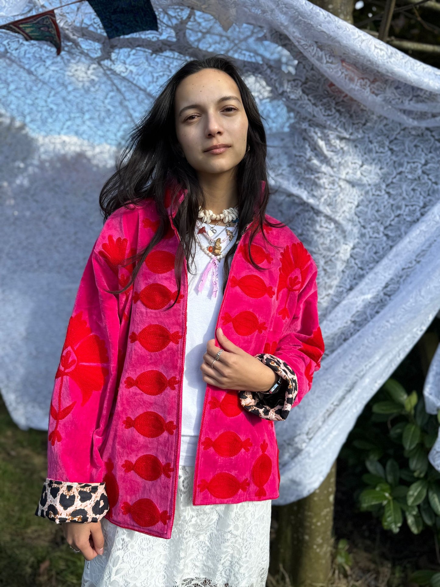 Velvet embroidery jacket pink