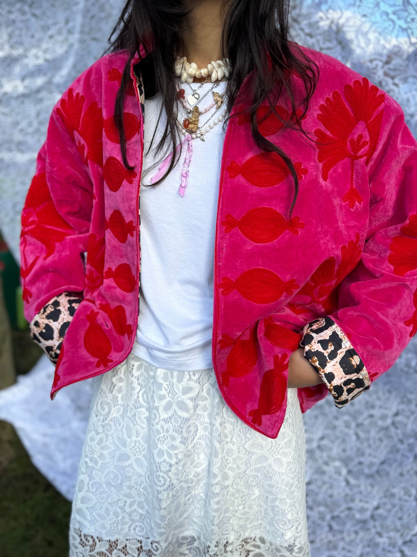 Velvet embroidery jacket pink