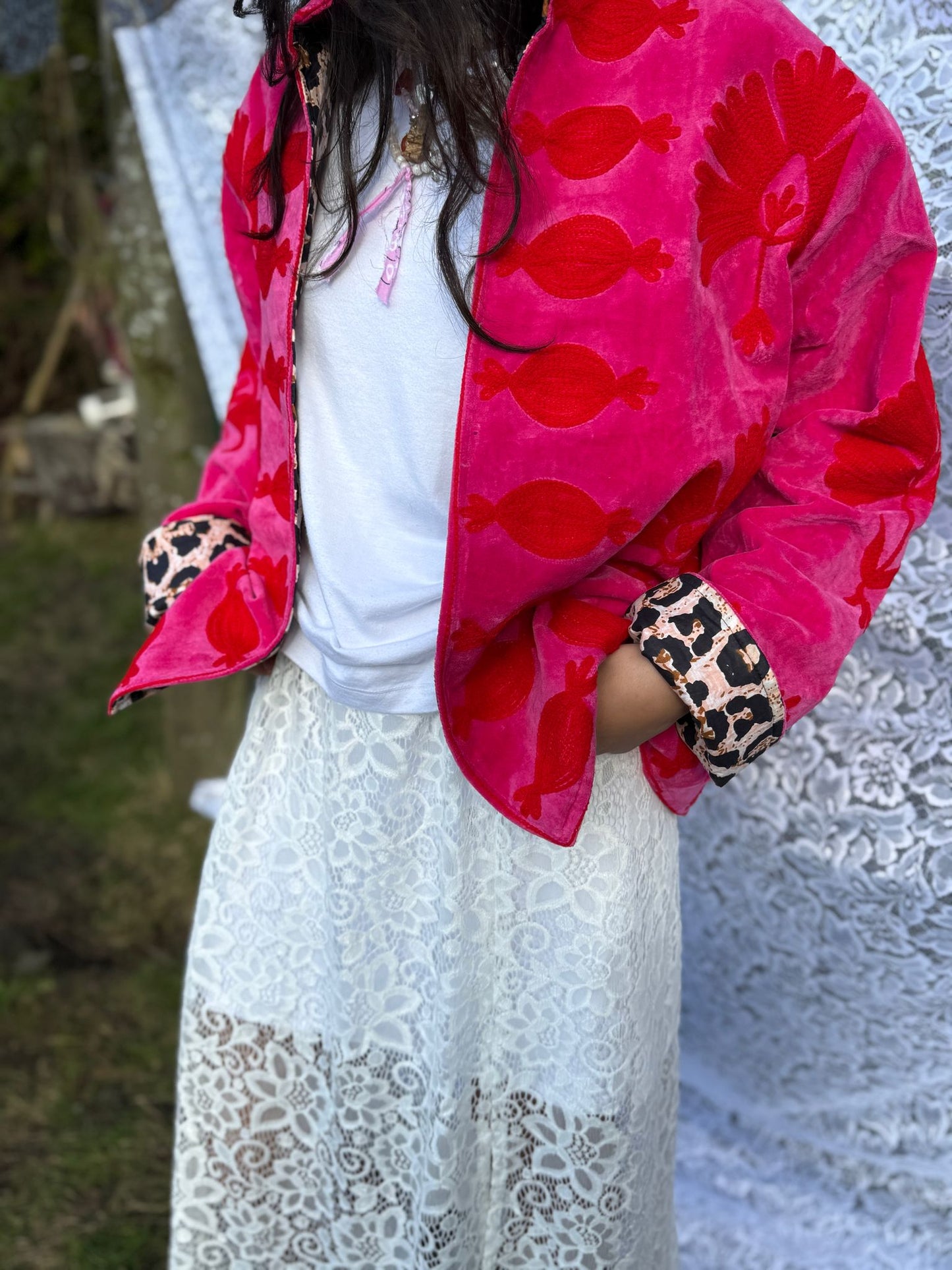 Velvet embroidery jacket pink