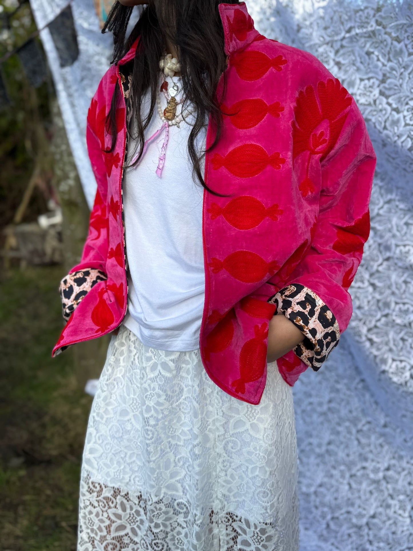 Velvet embroidery jacket pink