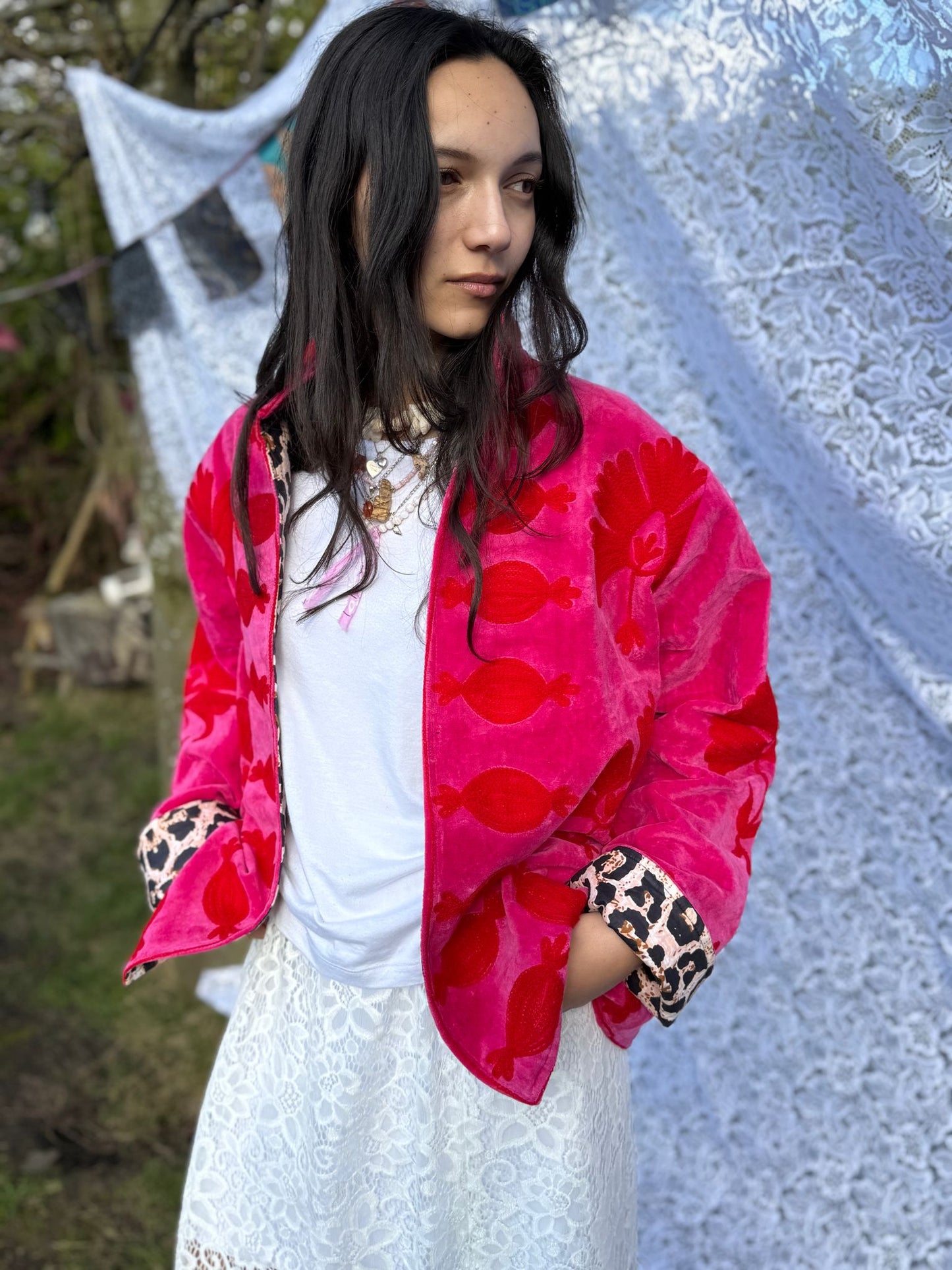 Velvet embroidery jacket pink