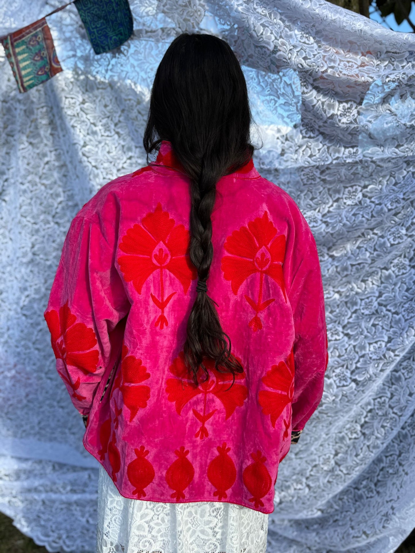 Velvet embroidery jacket pink