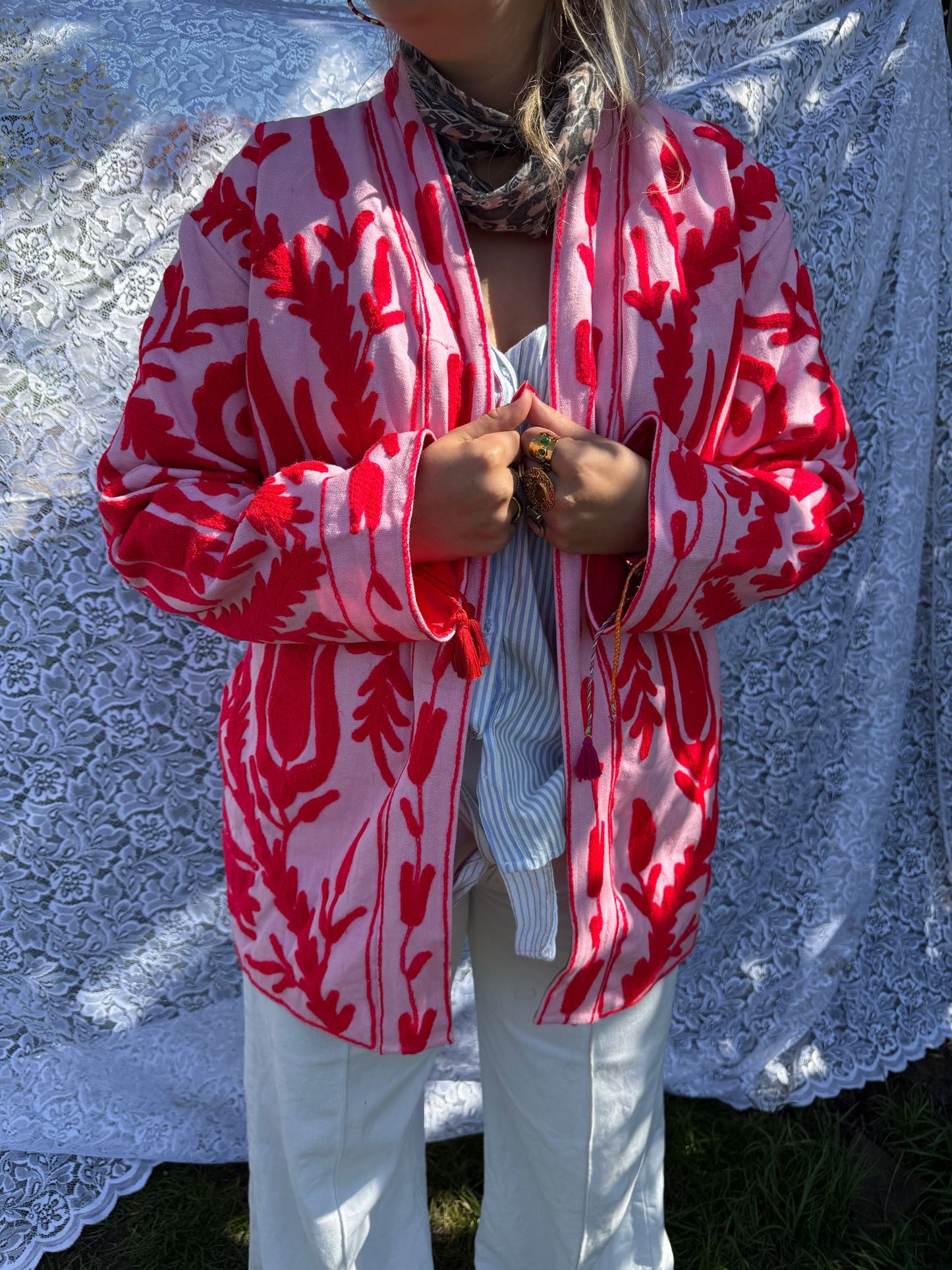 Medium cotton Embroidery Pink red