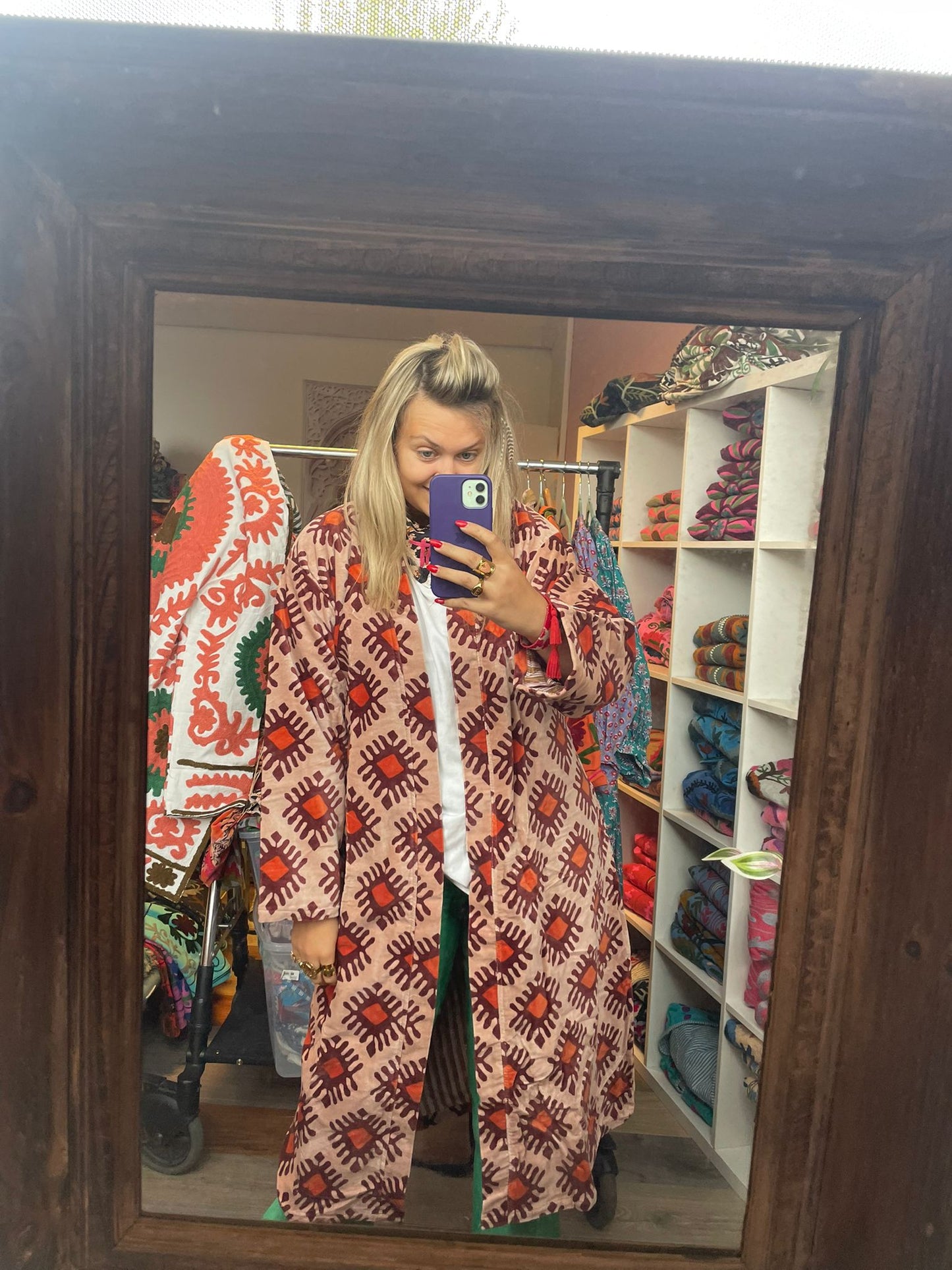 Long velvet kimono creme