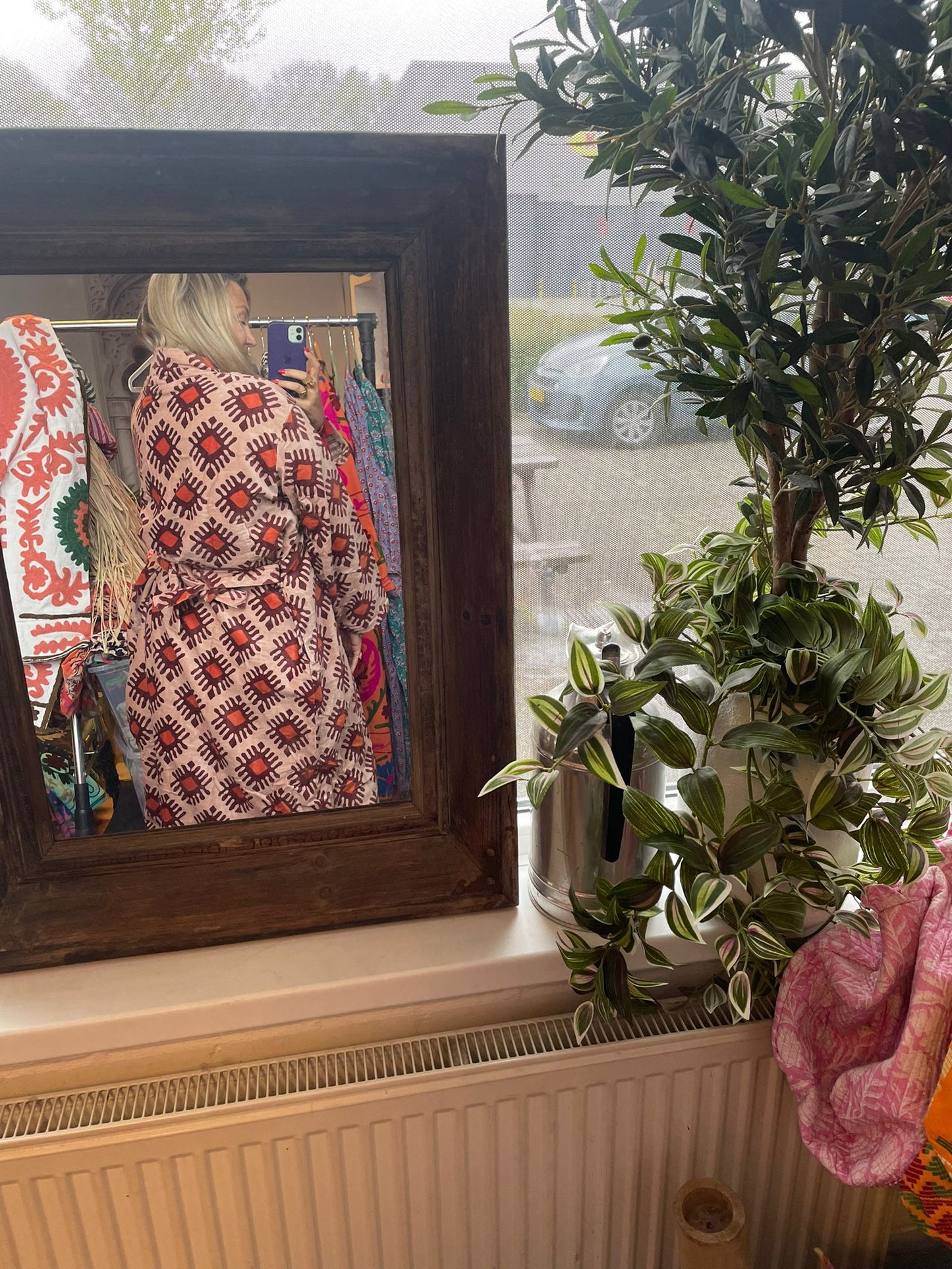 Long velvet kimono creme