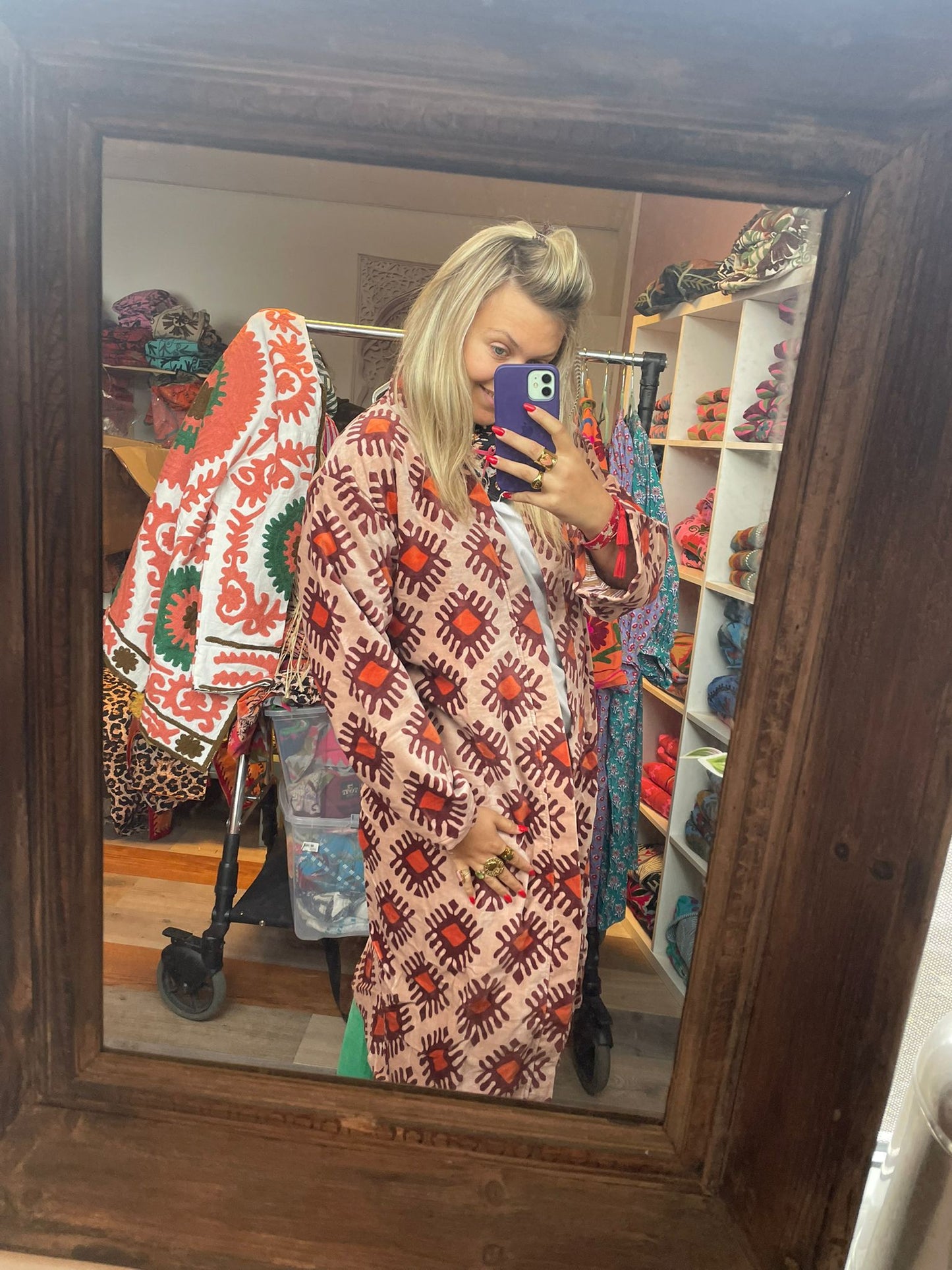 Long velvet kimono creme