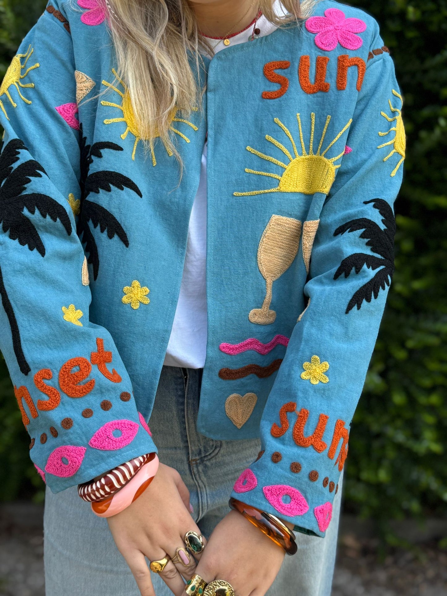 Cotton embroidery jacket CINCIN BLAUW