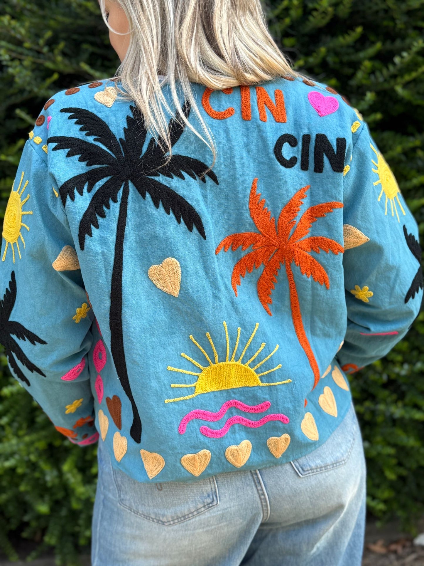 Cotton embroidery jacket CINCIN BLAUW