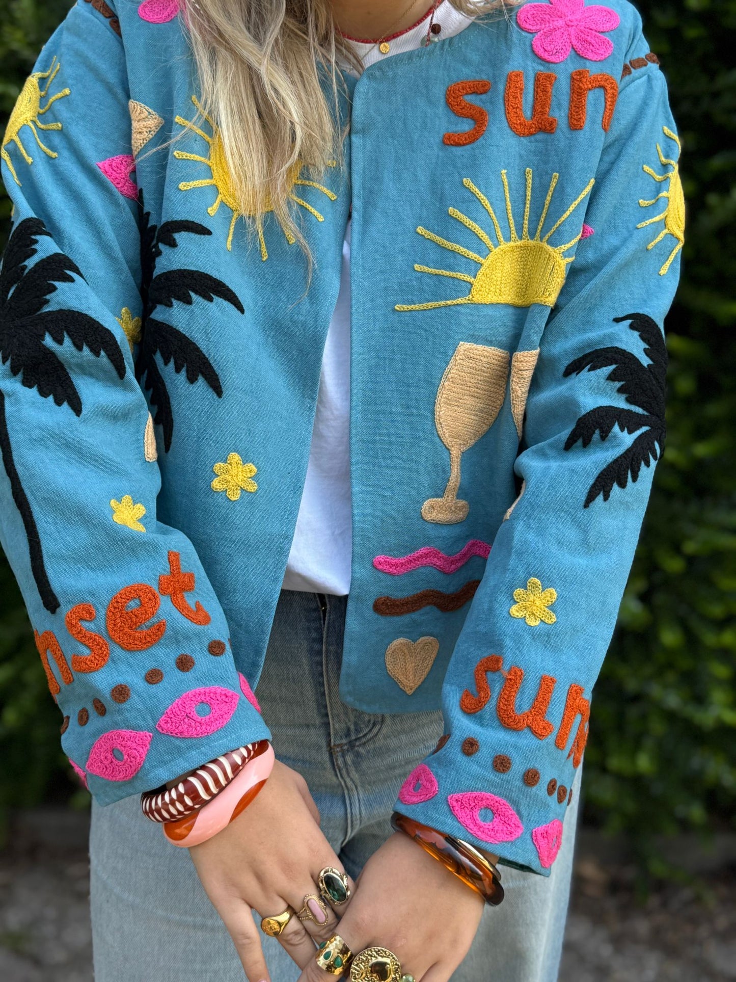 Cotton embroidery jacket CINCIN BLAUW