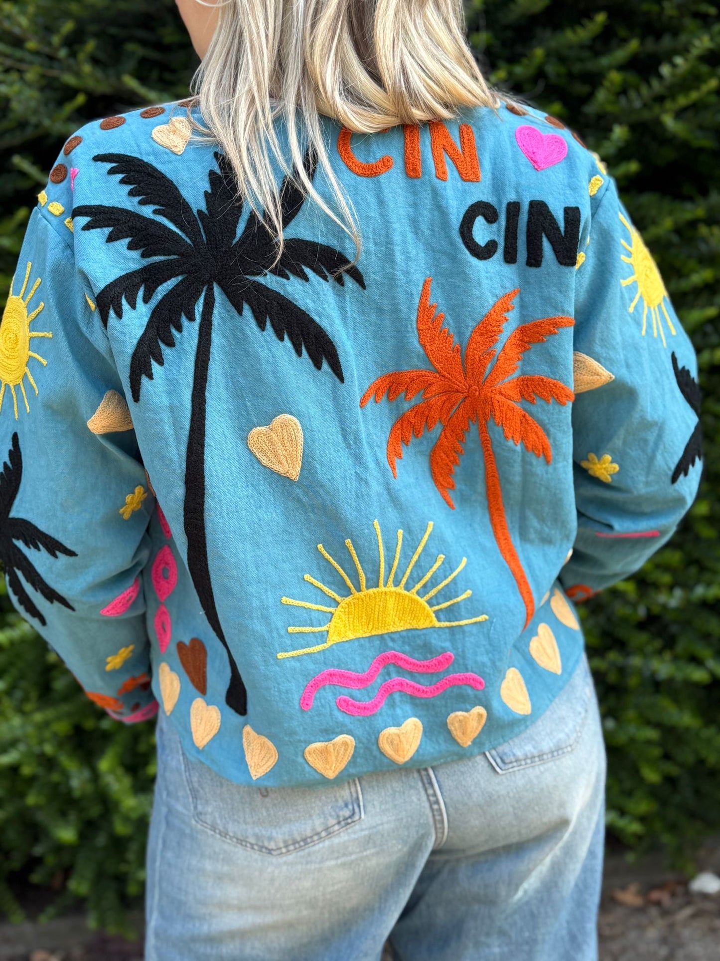 Cotton embroidery jacket CINCIN BLAUW