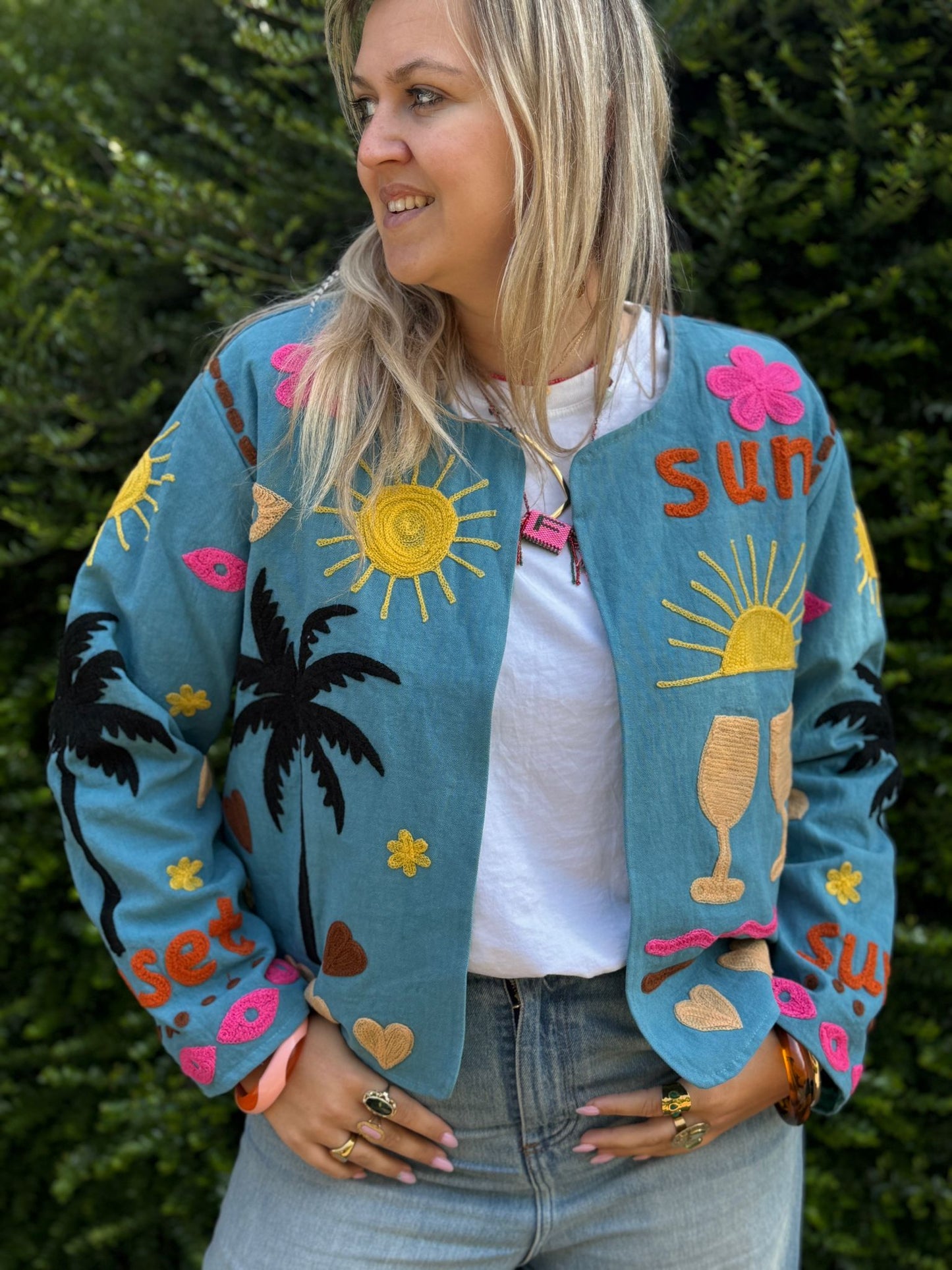 Cotton embroidery jacket CINCIN BLAUW