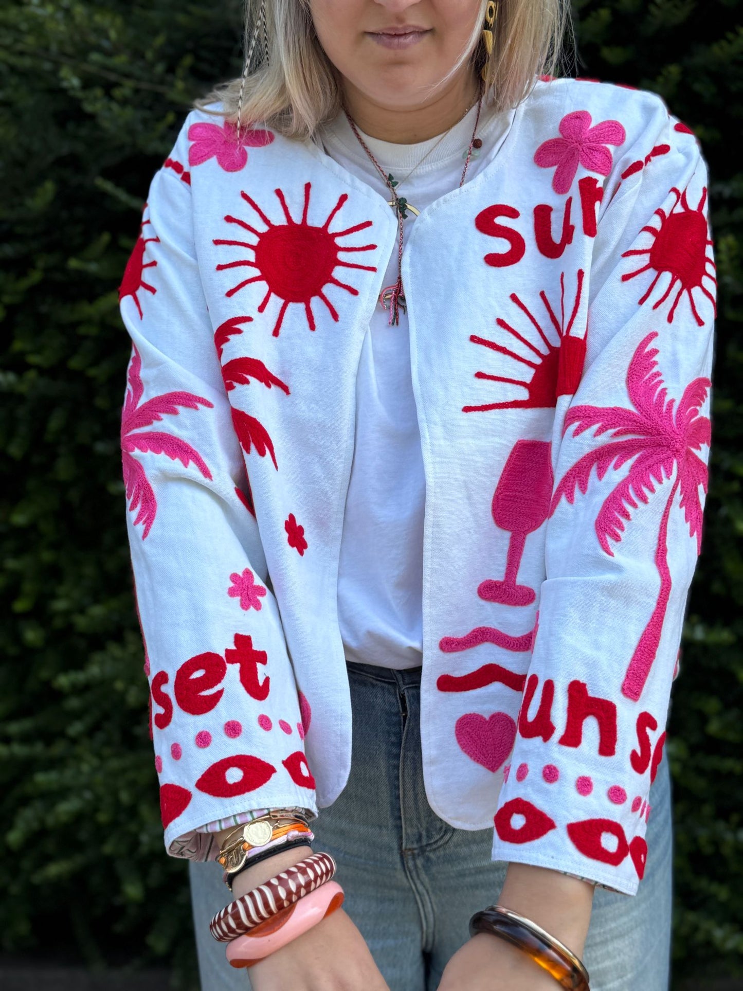 Cotton embroidery jacket CINCIN wit roze