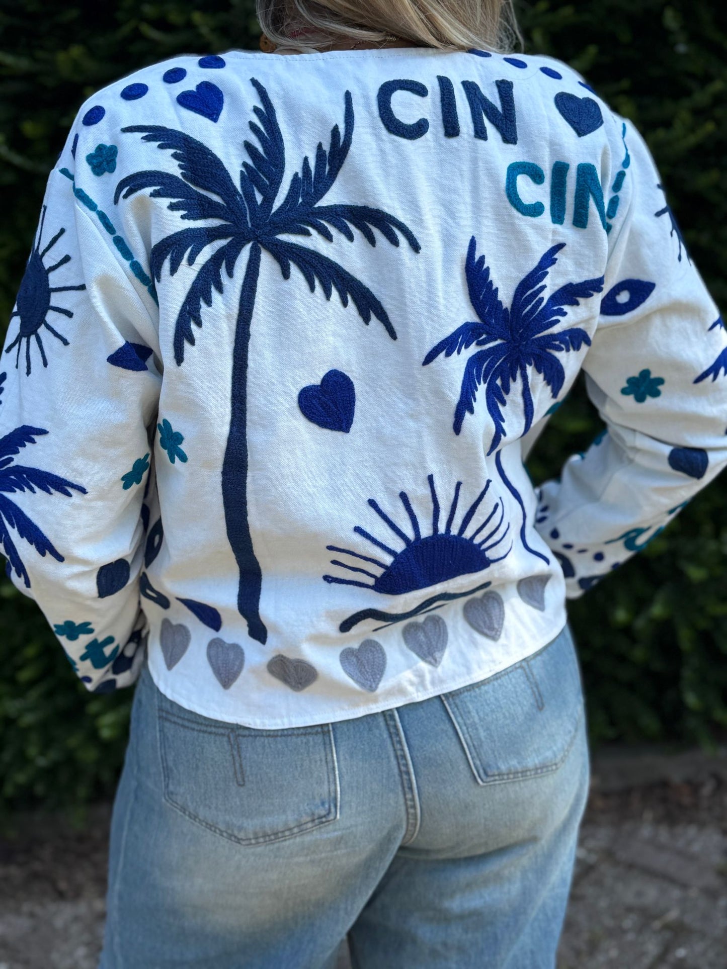 Cotton embroidery jacket CINCIN wit blauw