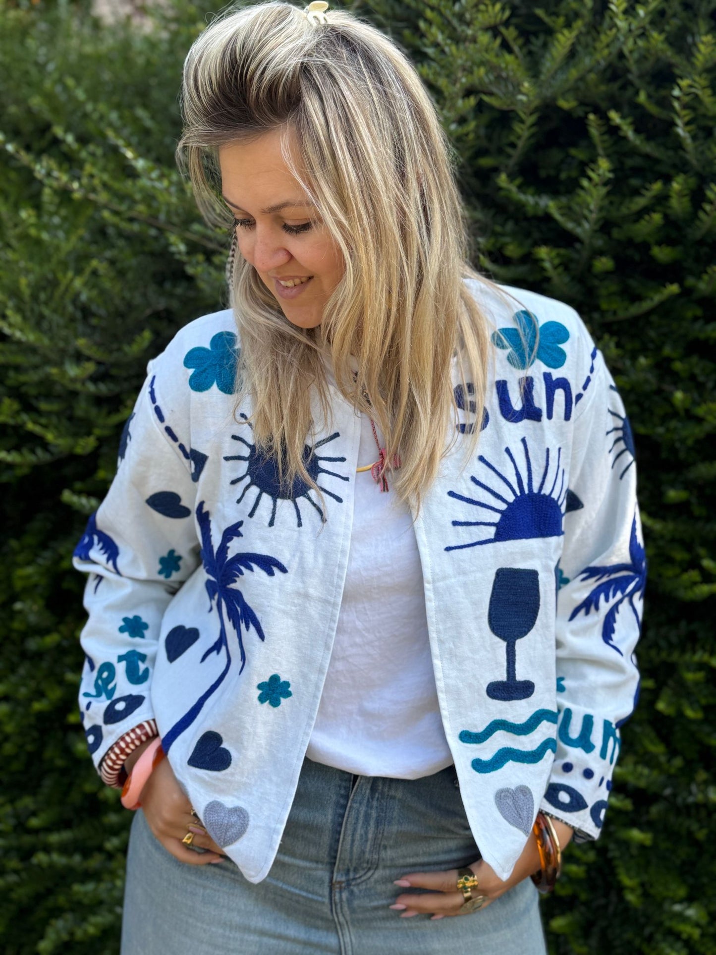 Cotton embroidery jacket CINCIN wit blauw