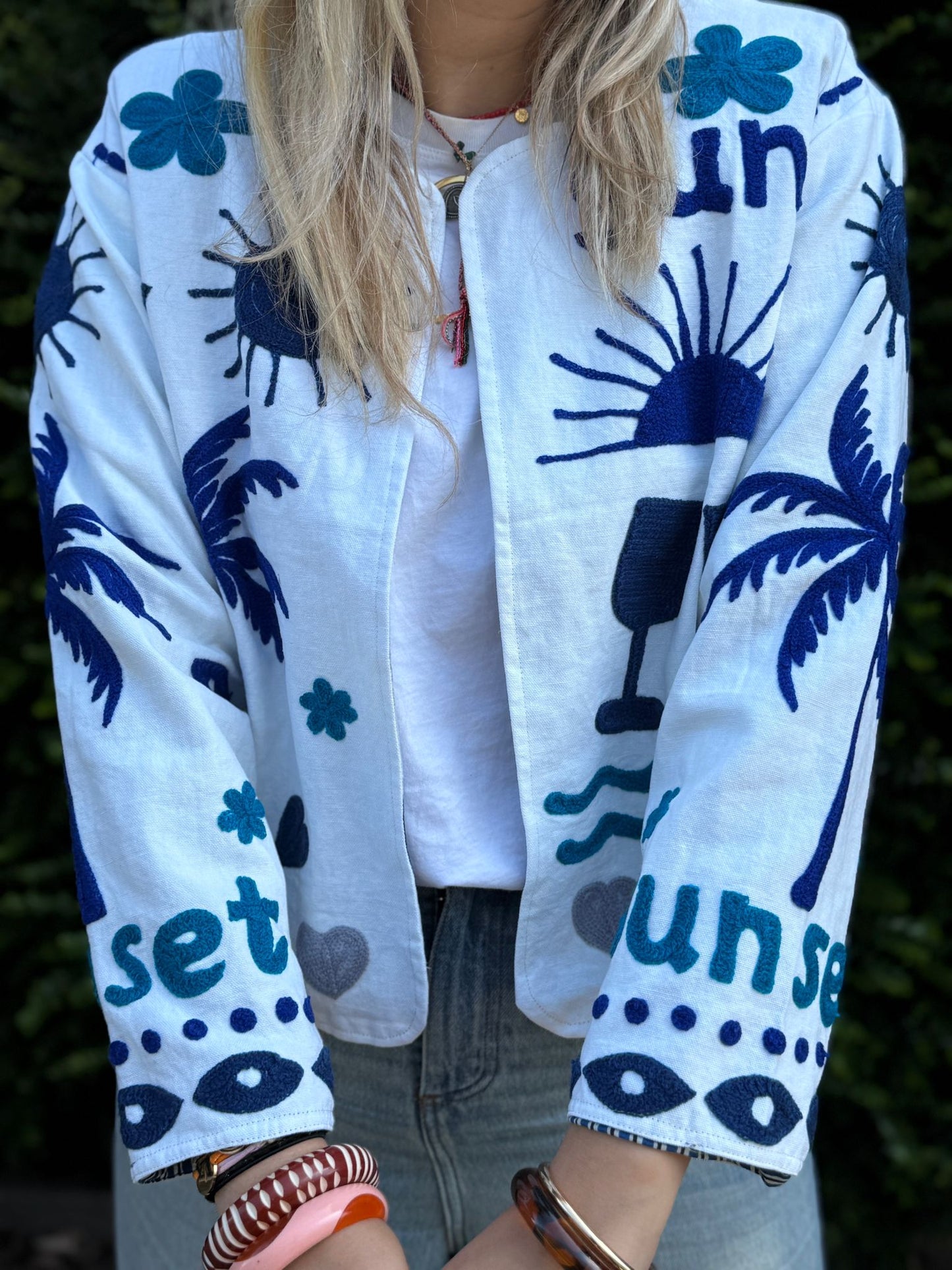 Cotton embroidery jacket CINCIN wit blauw