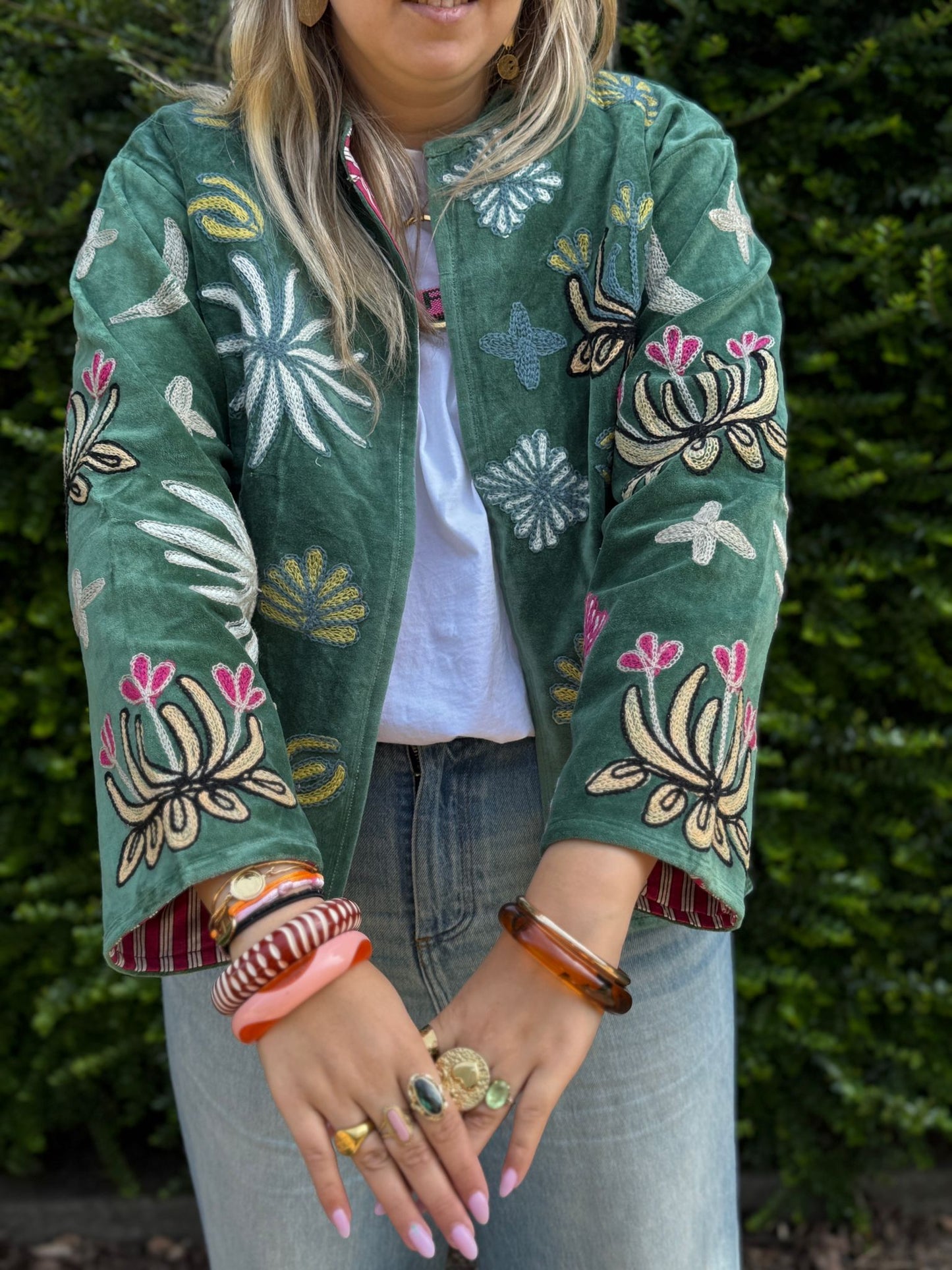 Velvet embroidery jacket green panter back