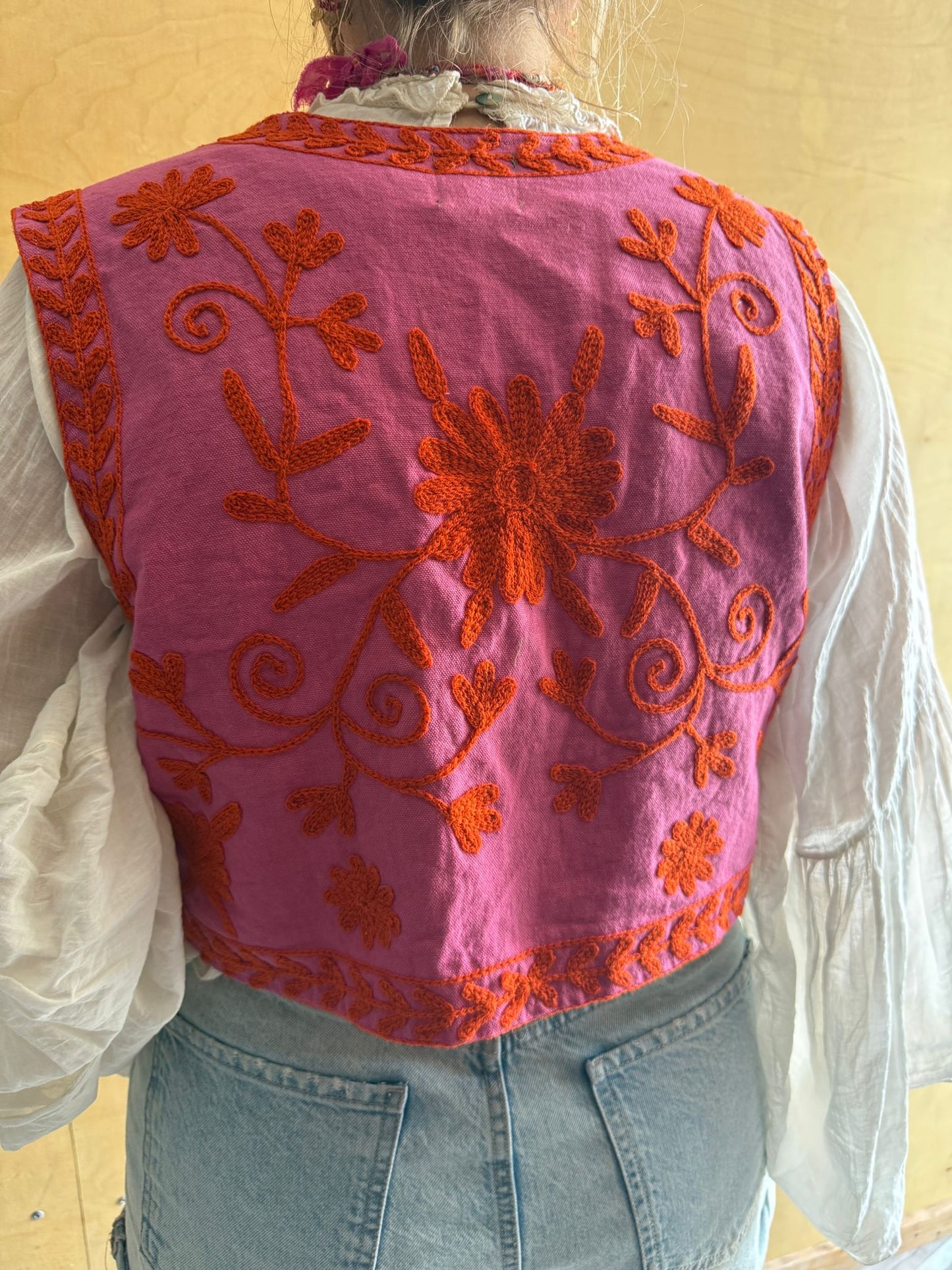 Suzani cotton Gilet purple orange