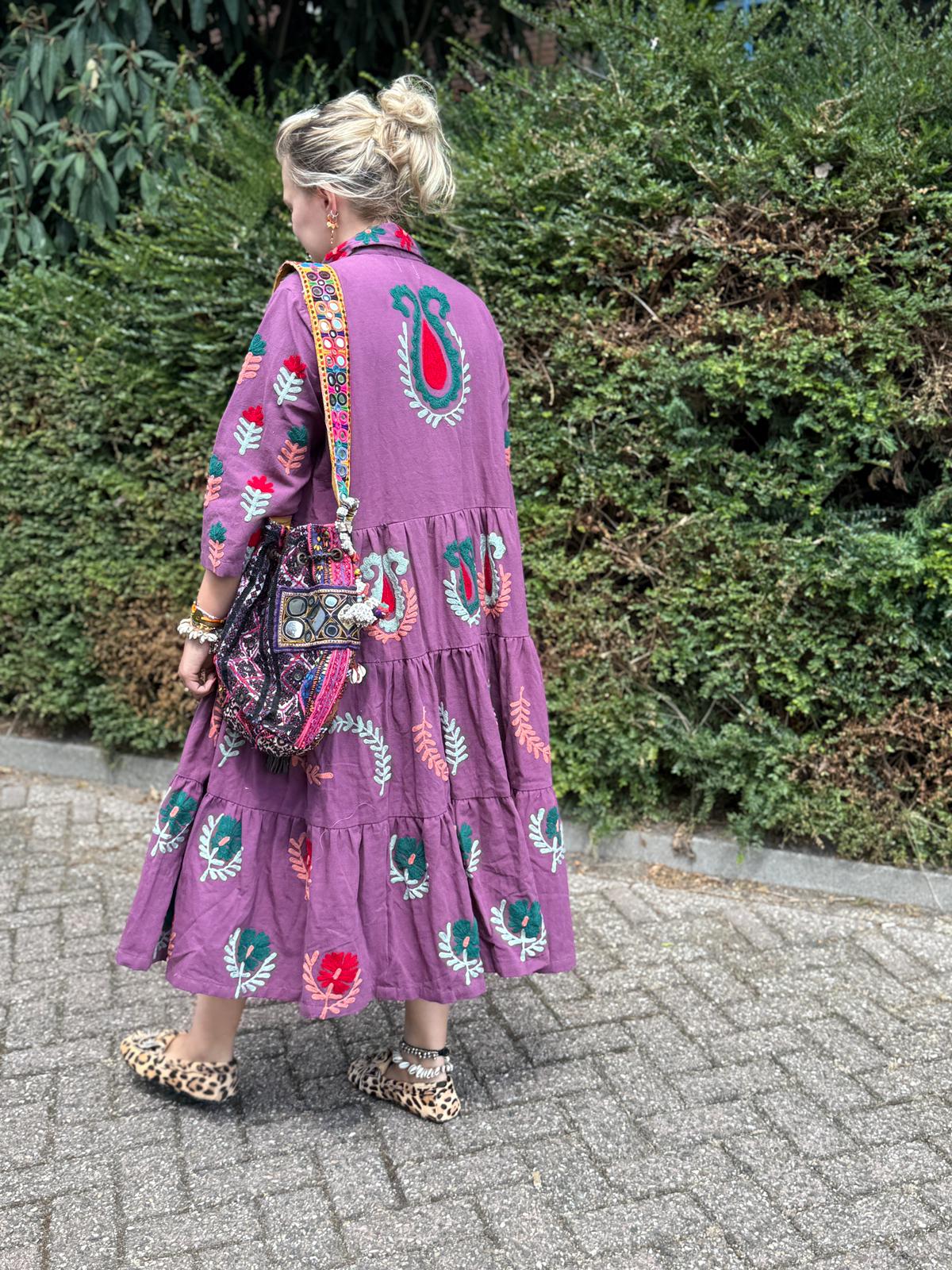 Embroidery jurk Purple