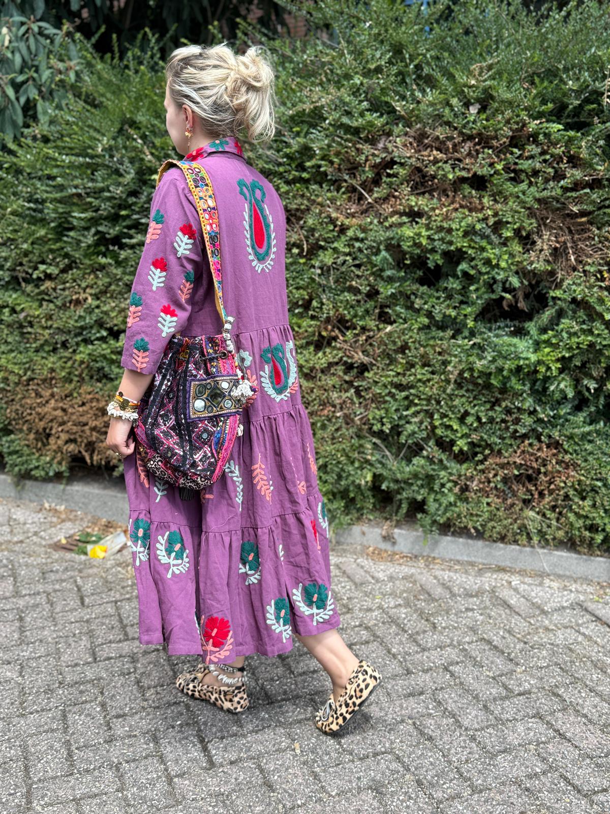 Embroidery jurk Purple
