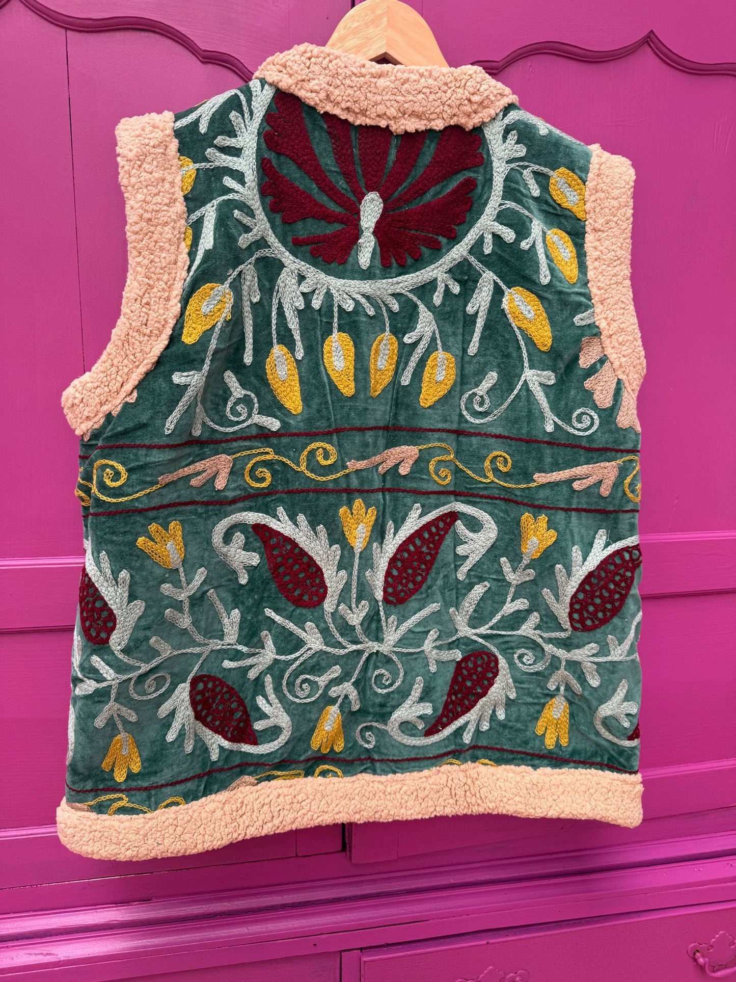 Velvet gilet fake fur green