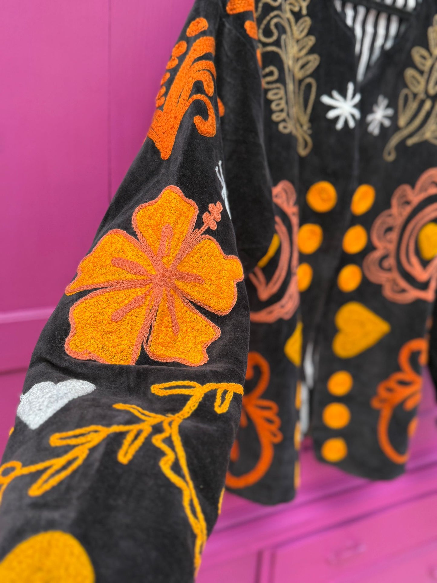Velvet Jacket heart black orange yellow