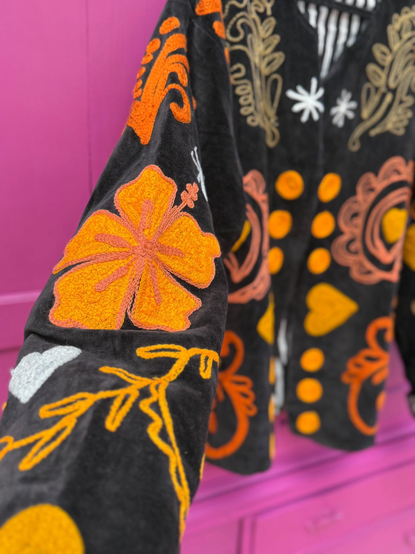 Velvet Jacket heart black orange yellow