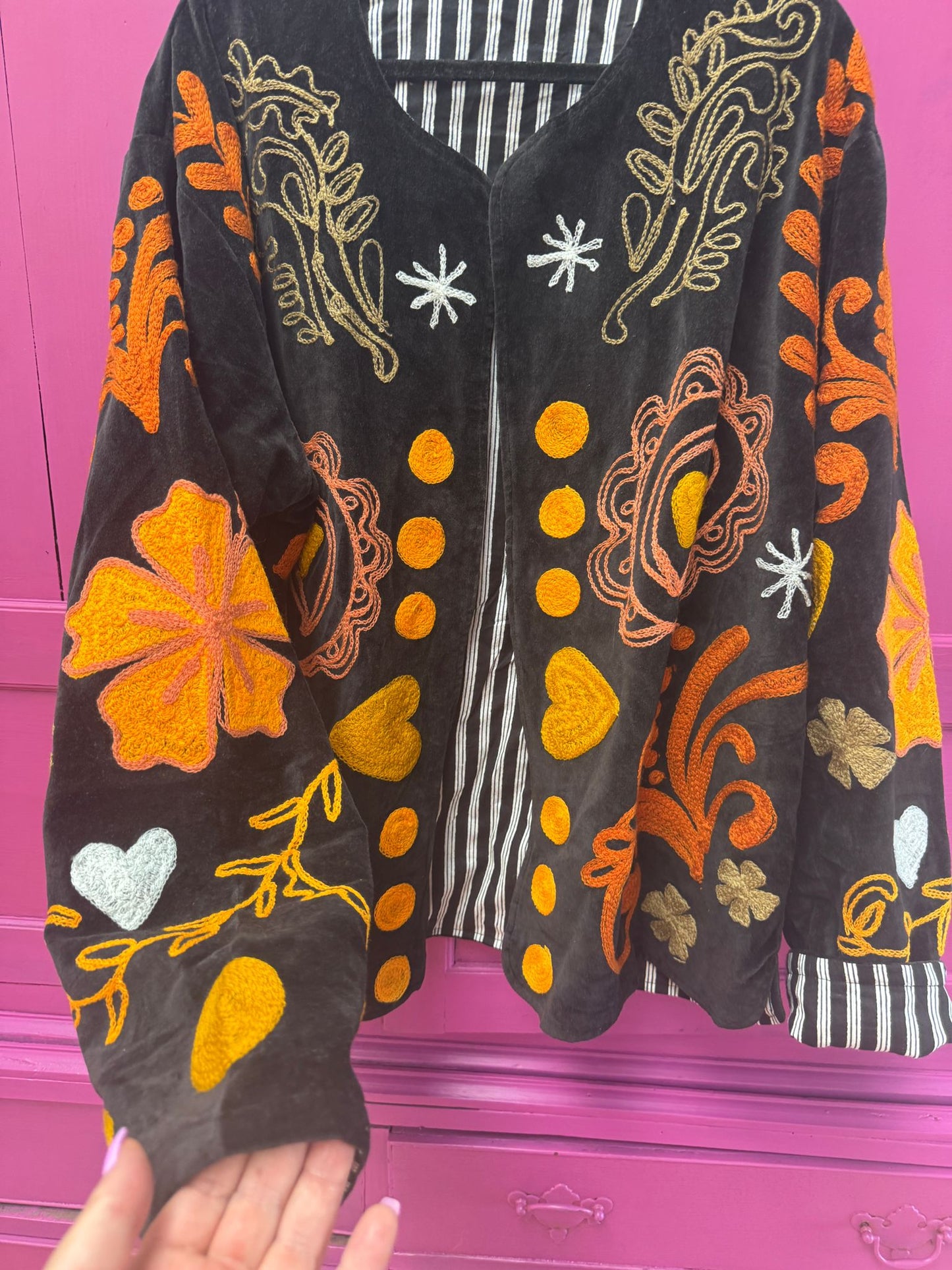 Velvet Jacket heart black orange yellow