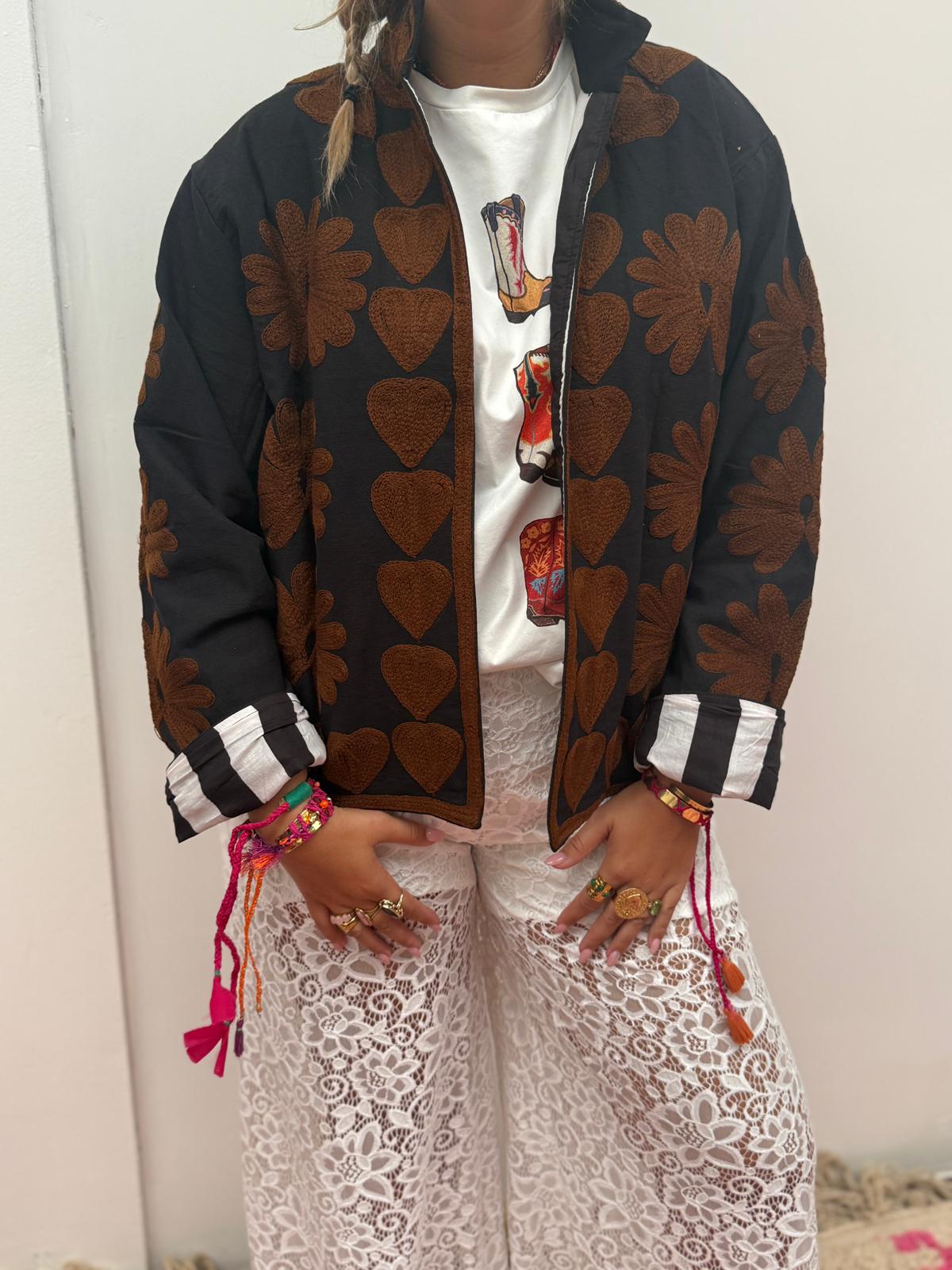 Cotton Jacket heart black brown