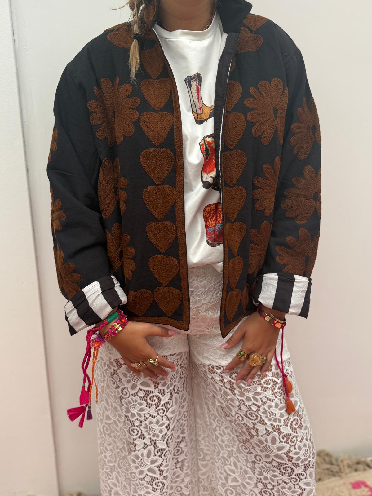 Cotton Jacket heart black brown