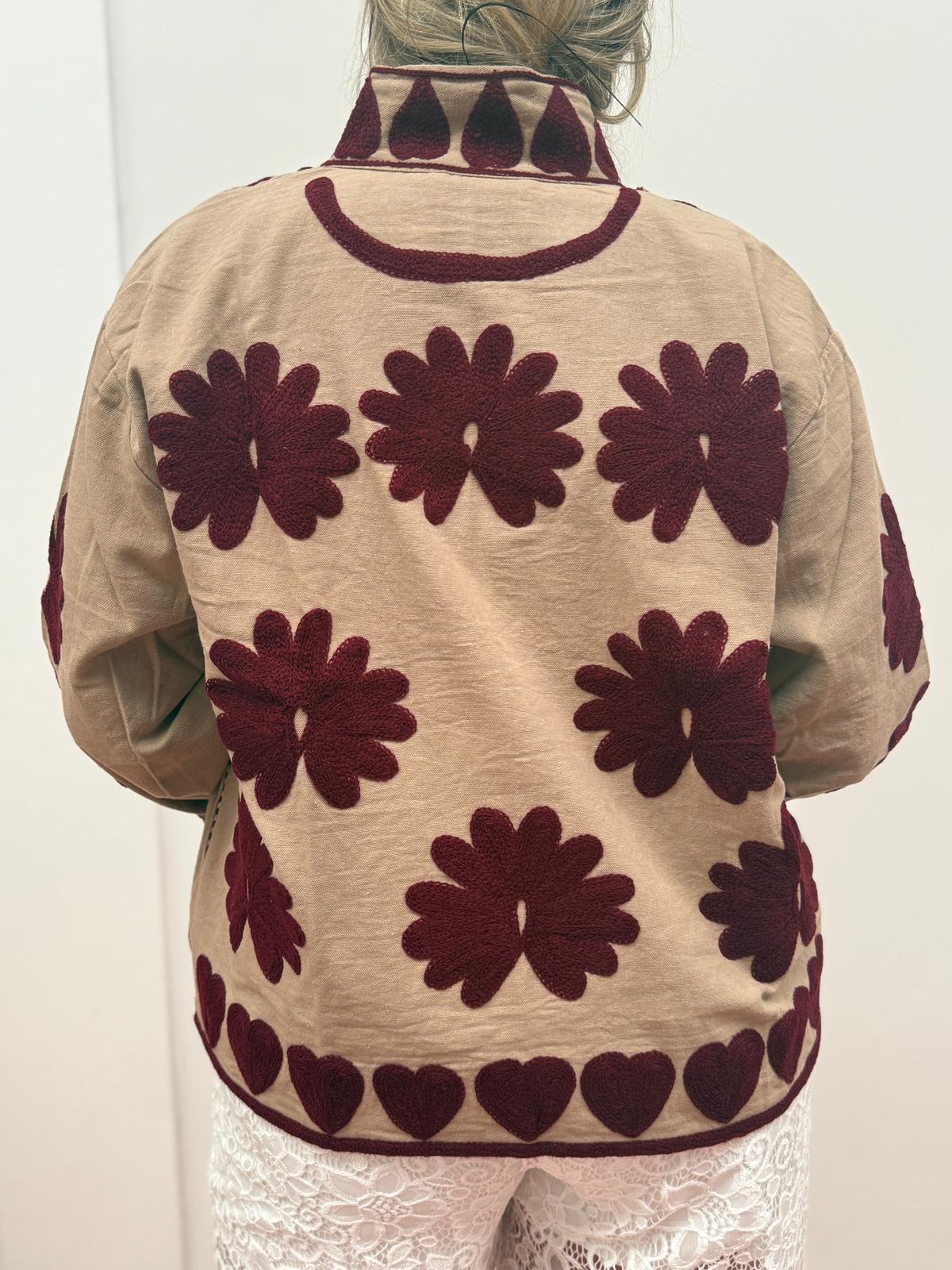 Cotton Jacket heart beige brown