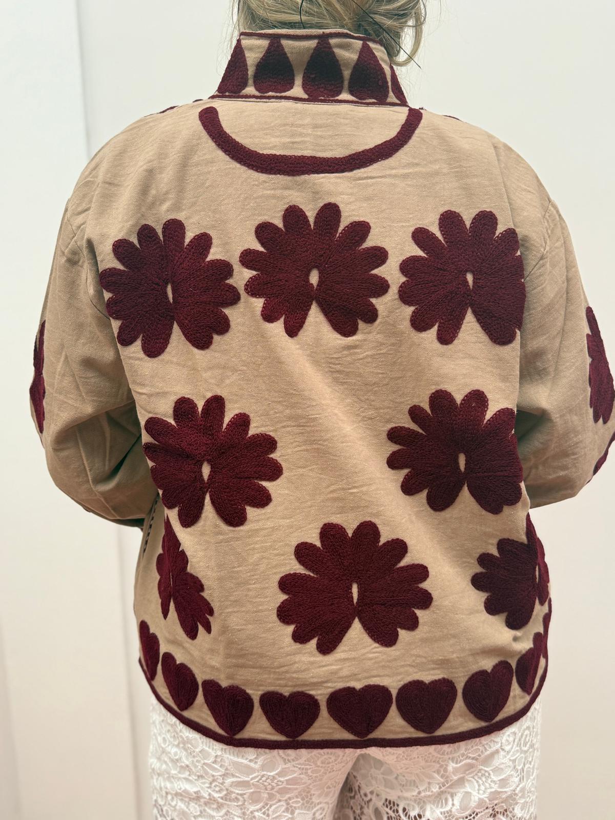 Cotton Jacket heart beige brown