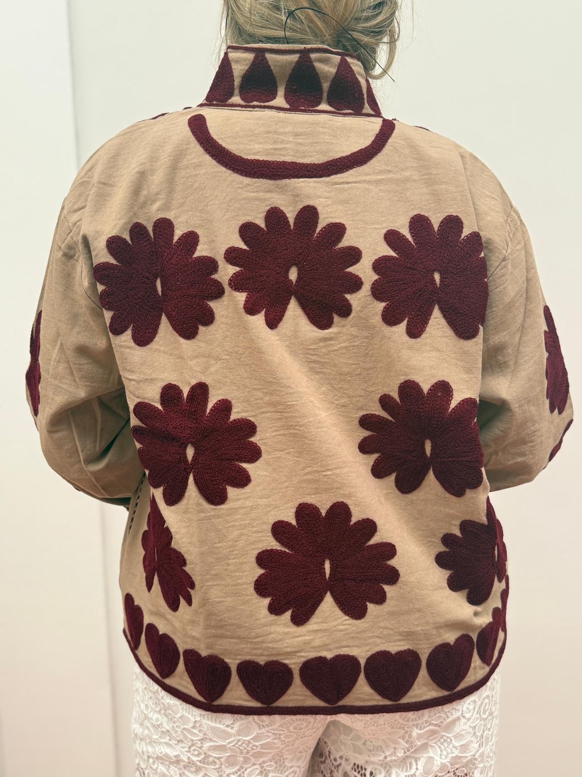 Cotton Jacket heart beige brown
