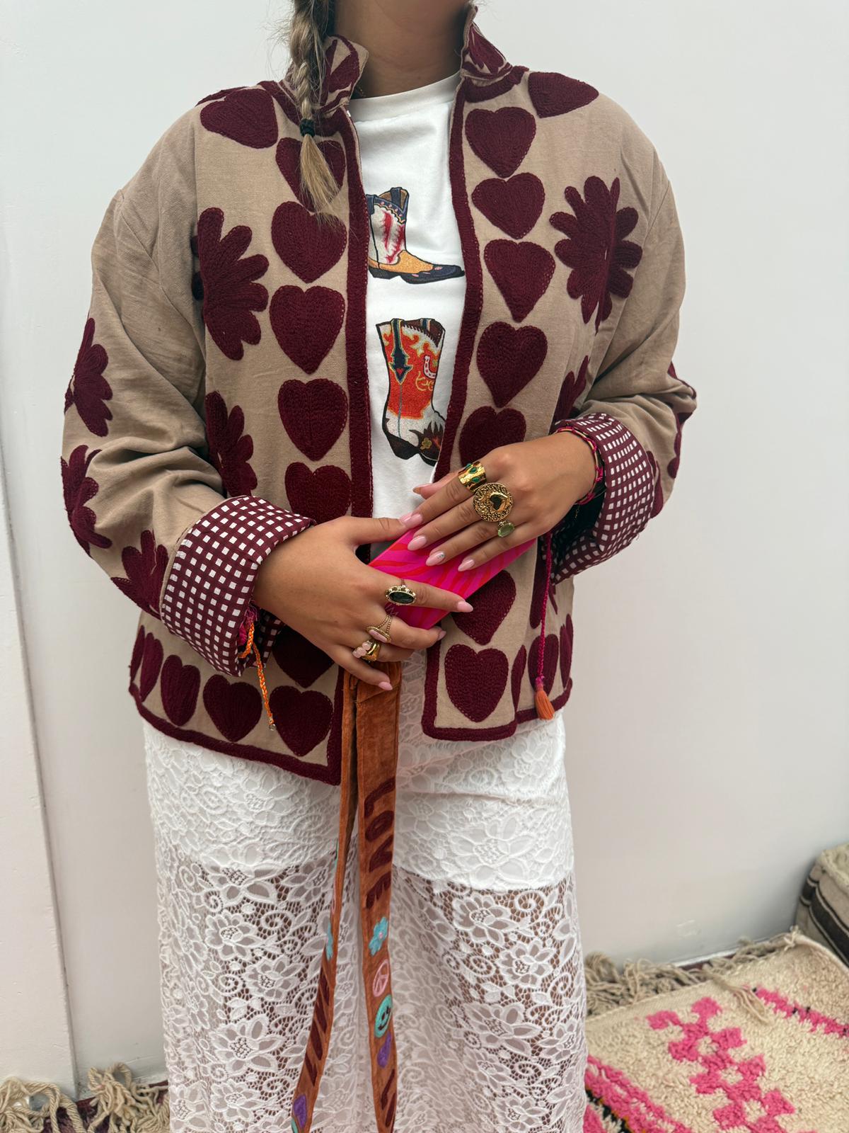Cotton Jacket heart beige brown
