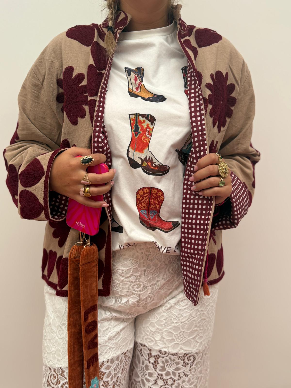 Cotton Jacket heart beige brown
