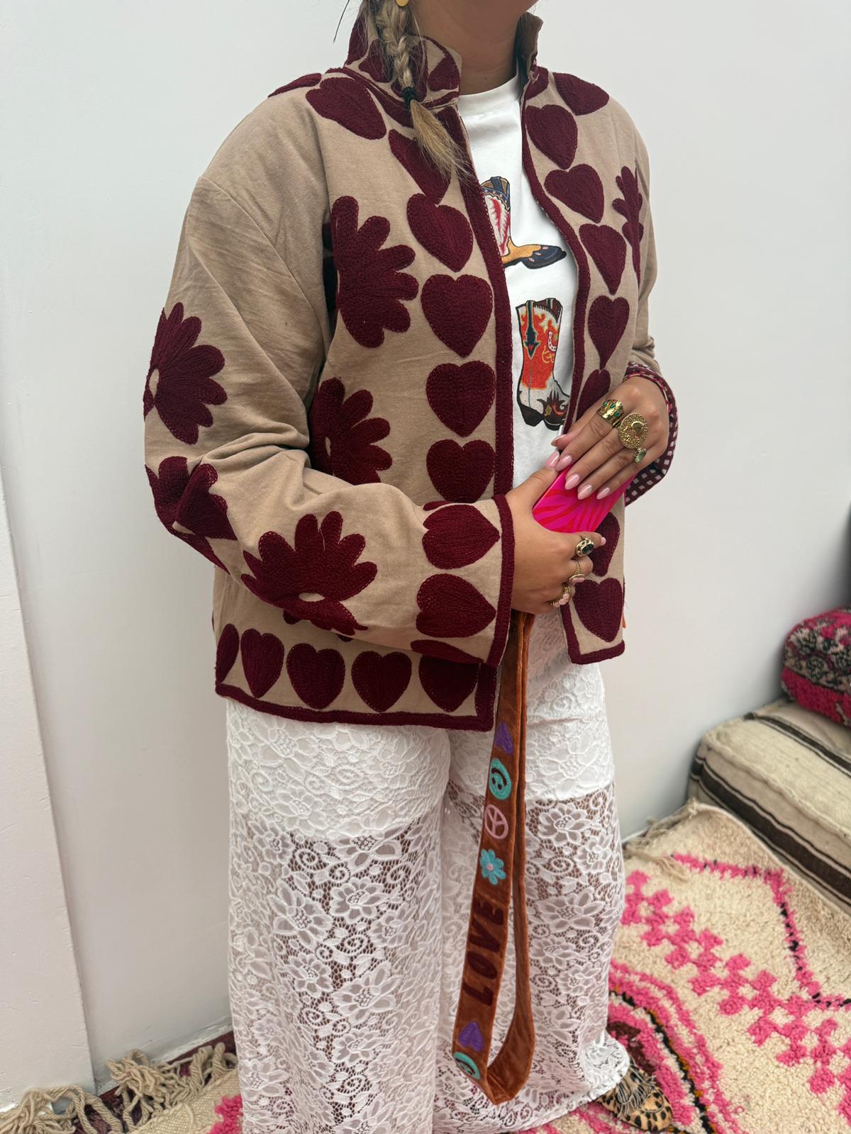 Cotton Jacket heart beige brown