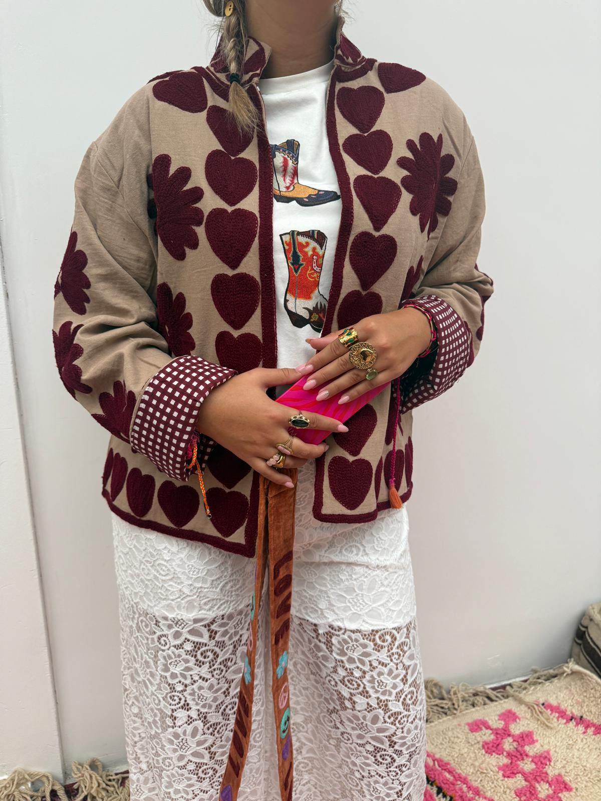 Cotton Jacket heart beige brown