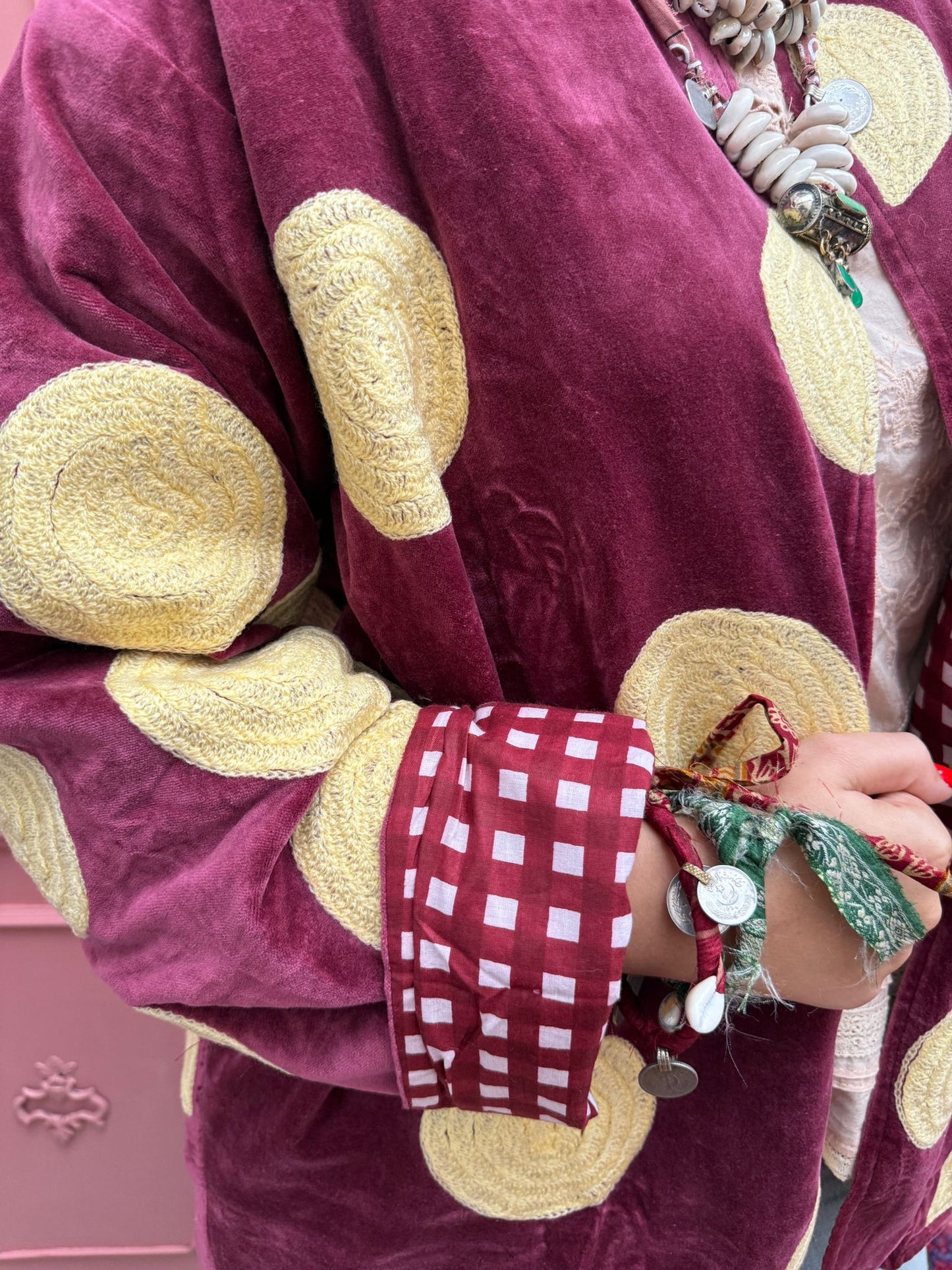 Velvet embroidery jacket Yellow dots